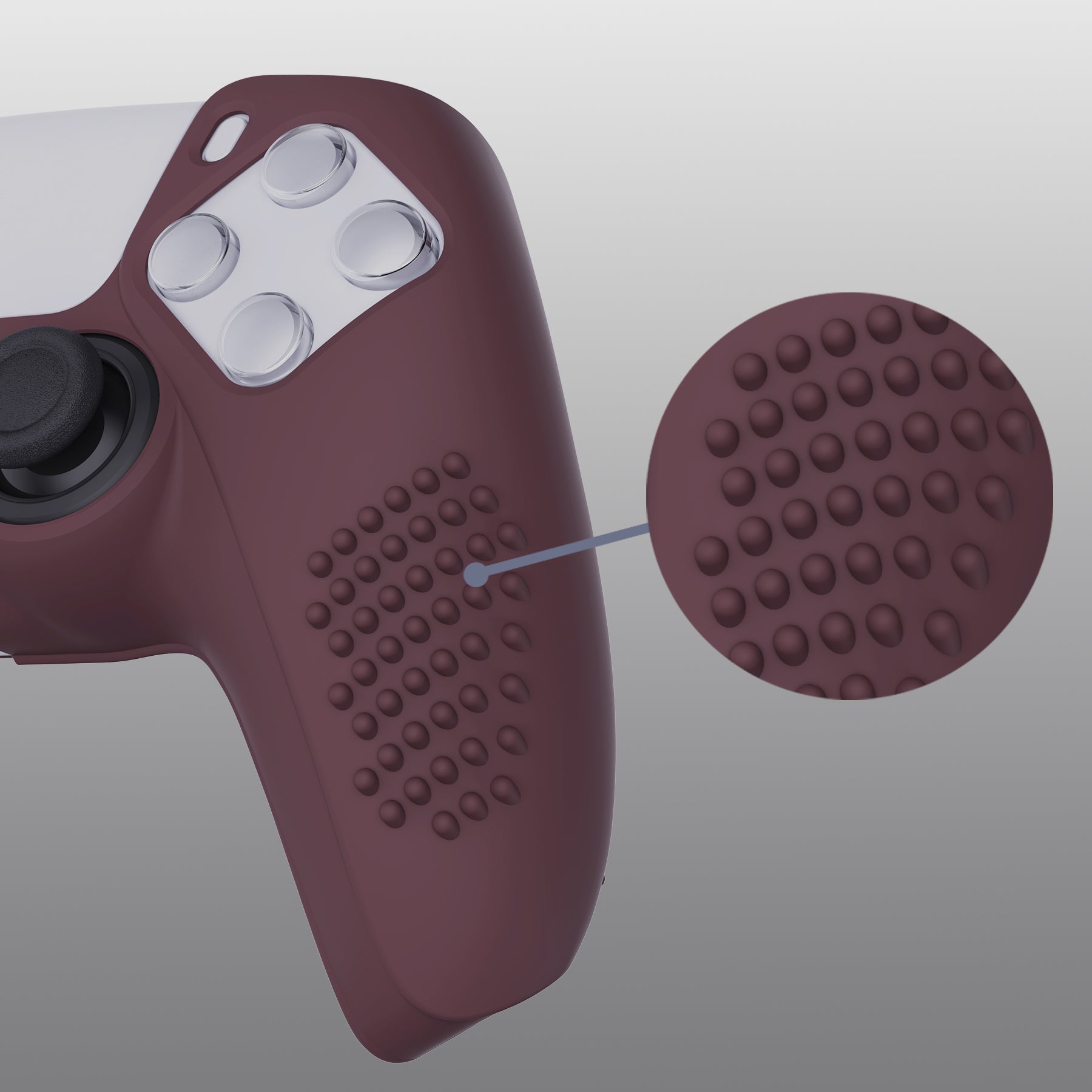 PlayVital 3D Studded Edition Anti-Slip Silicone Cover Skin with Thumb Grip Caps for PS5 Wireless Controller - Wine red - TDPF011 PlayVital