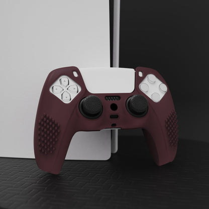 PlayVital 3D Studded Edition Anti-Slip Silicone Cover Skin with Thumb Grip Caps for PS5 Wireless Controller - Wine red - TDPF011 PlayVital