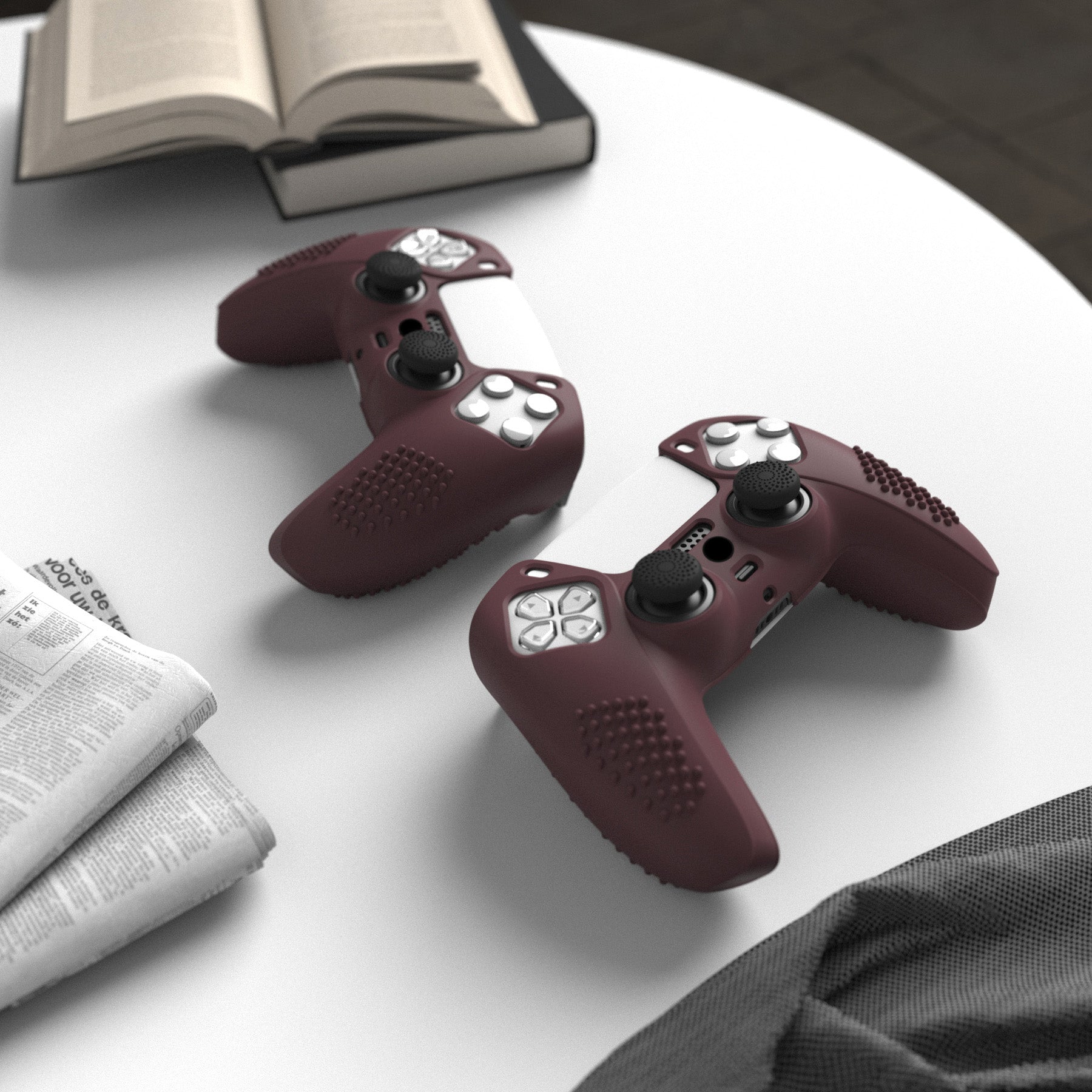 PlayVital 3D Studded Edition Anti-Slip Silicone Cover Skin with Thumb Grip Caps for PS5 Wireless Controller - Wine red - TDPF011 PlayVital