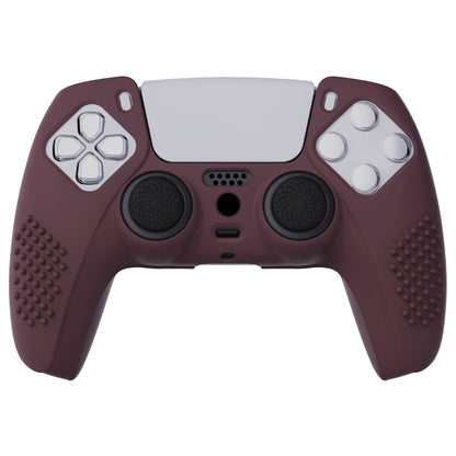 PlayVital 3D Studded Edition Anti-Slip Silicone Cover Skin with Thumb Grip Caps for PS5 Wireless Controller - Wine red - TDPF011 PlayVital