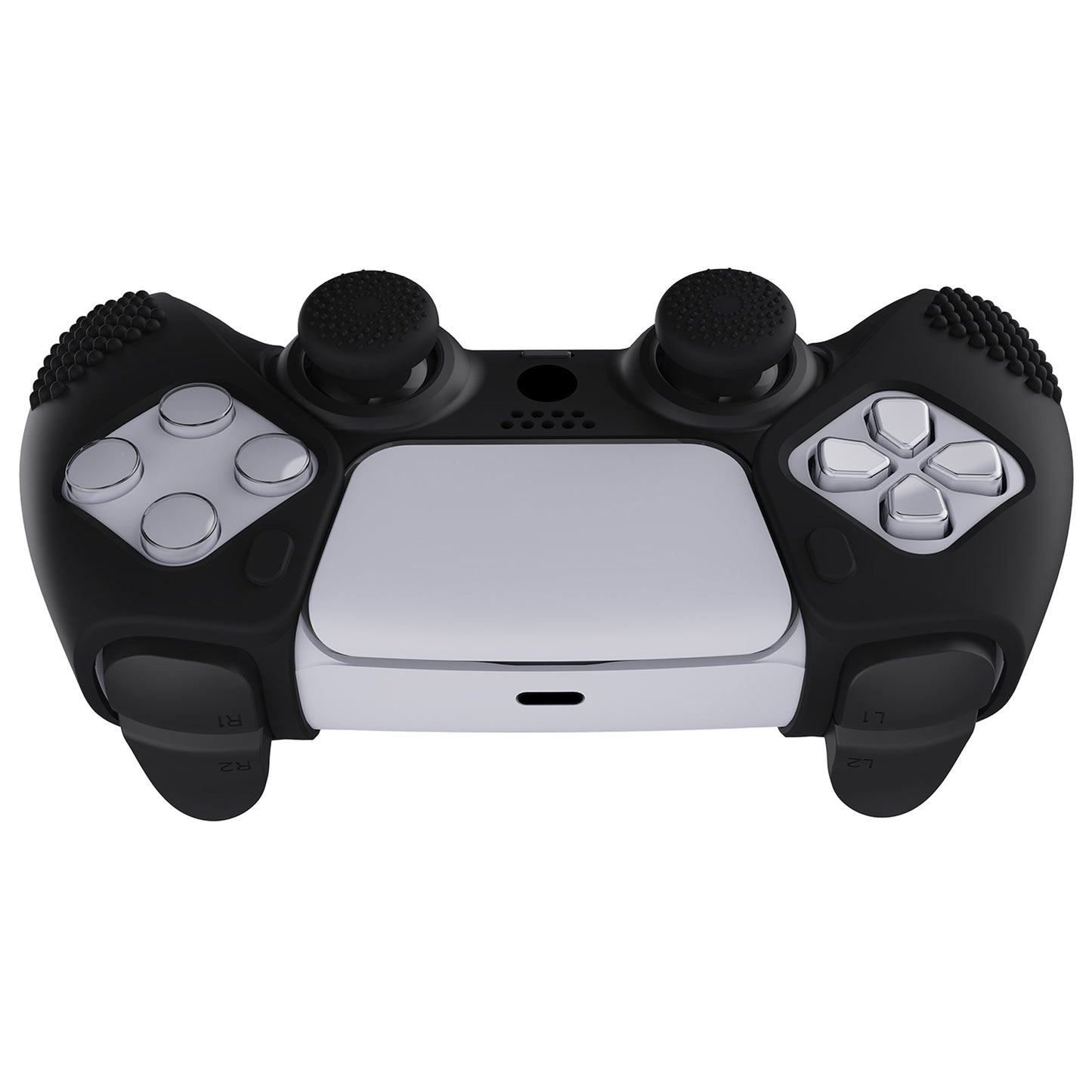 PlayVital 3D Studded Edition Anti-Slip Silicone Cover Skin with Thumb Grip Caps for PS5 Wireless Controller, Compatible with Charging Station - Black - TDPF015 PlayVital