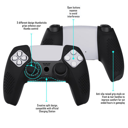 PlayVital 3D Studded Edition Anti-Slip Silicone Cover Skin with Thumb Grip Caps for PS5 Wireless Controller, Compatible with Charging Station - Black - TDPF015 PlayVital