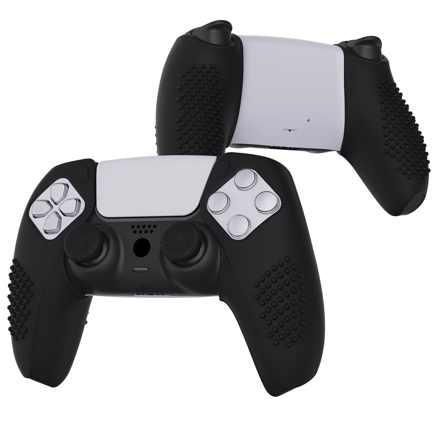 PlayVital 3D Studded Edition Anti-Slip Silicone Cover Skin with Thumb Grip Caps for PS5 Wireless Controller, Compatible with Charging Station - Black - TDPF015 PlayVital