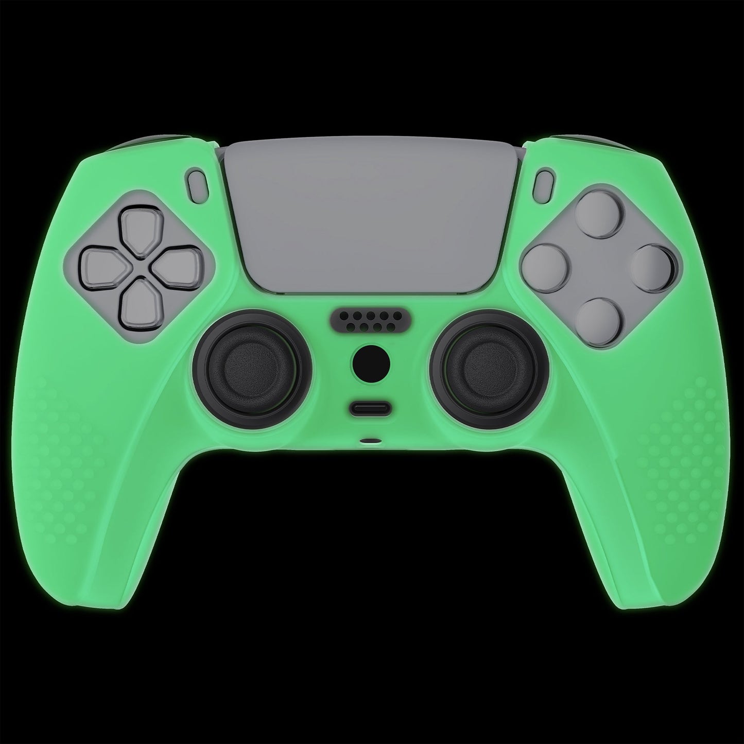 PlayVital 3D Studded Edition Anti-Slip Silicone Cover Skin with Thumb Grip Caps for PS5 Wireless Controller - Glow in Dark Green - TDPF027 PlayVital