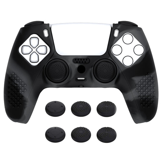 PlayVital 3D Studded Edition Anti-Slip Silicone Cover Skin with Thumb Grip Caps for PS5 Wireless Controller - Dark Gray & Black - TDPF037 PlayVital