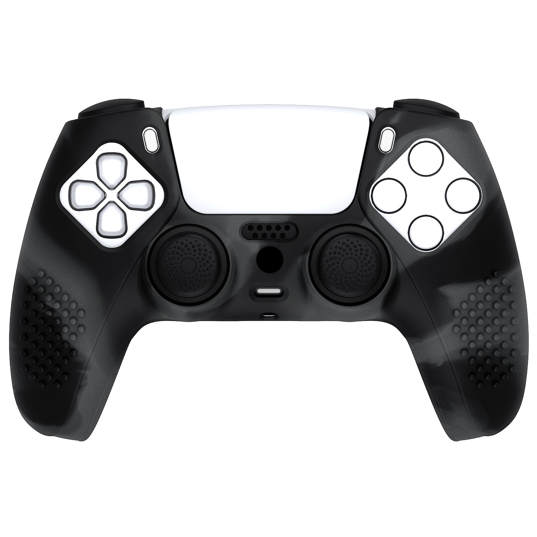 PlayVital 3D Studded Edition Anti-Slip Silicone Cover Skin with Thumb Grip Caps for PS5 Wireless Controller - Dark Gray & Black - TDPF037 PlayVital