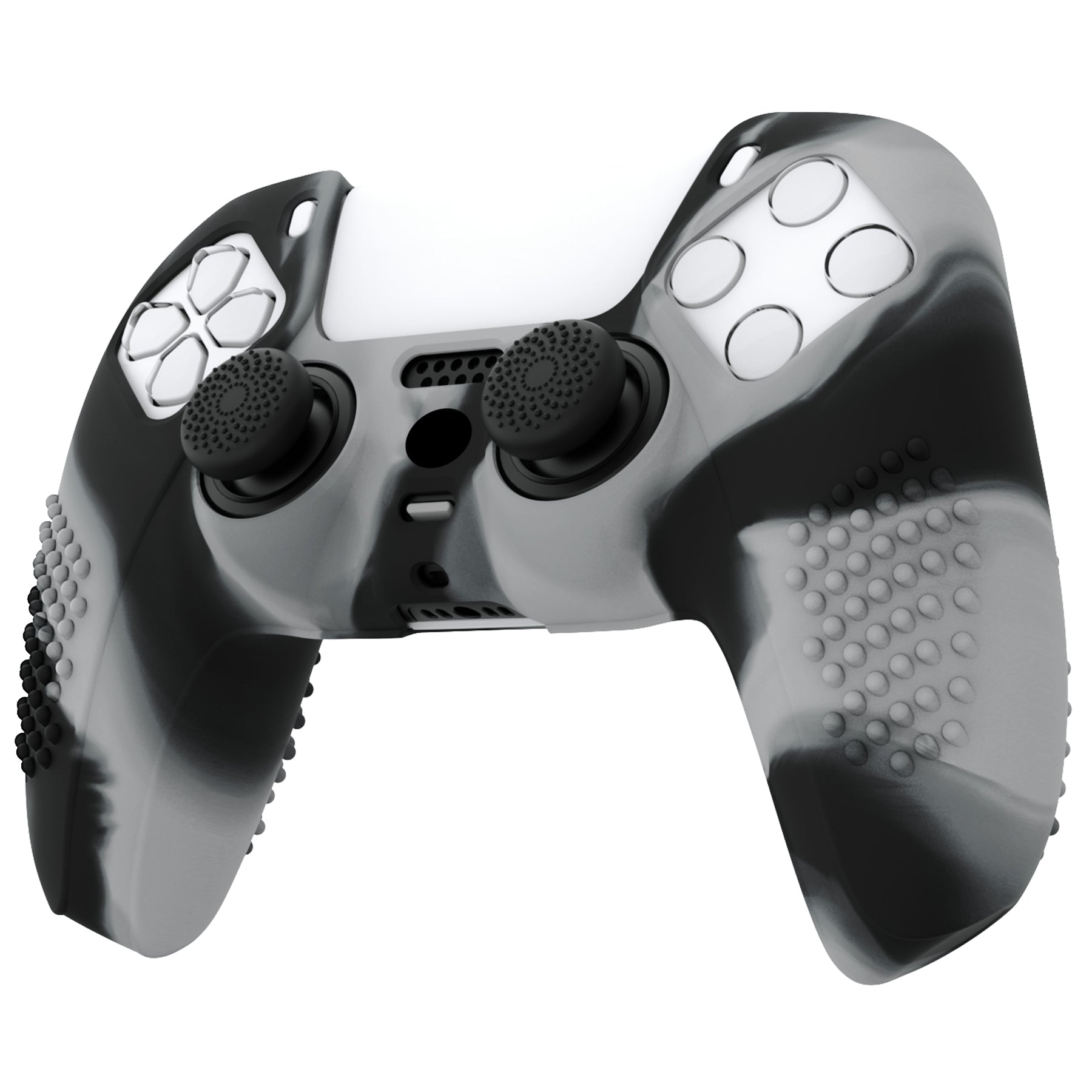 PlayVital 3D Studded Edition Anti-Slip Silicone Cover Skin with Thumb Grip Caps for PS5 Wireless Controller - New Hope Gray & Black - TDPF036 PlayVital