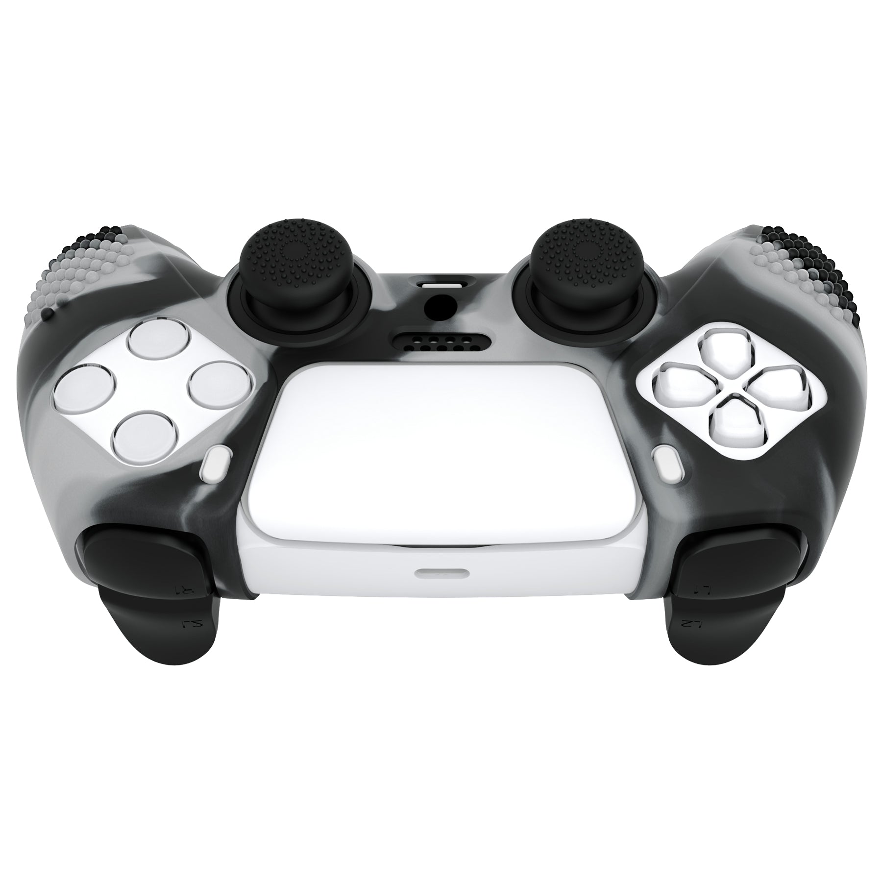 PlayVital 3D Studded Edition Anti-Slip Silicone Cover Skin with Thumb Grip Caps for PS5 Wireless Controller - New Hope Gray & Black - TDPF036 PlayVital