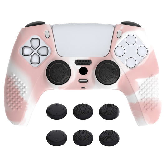 PlayVital 3D Studded Edition Anti-Slip Silicone Cover Skin with Thumb Grip Caps for PS5 Wireless Controller - Pink & White - TDPF038 PlayVital