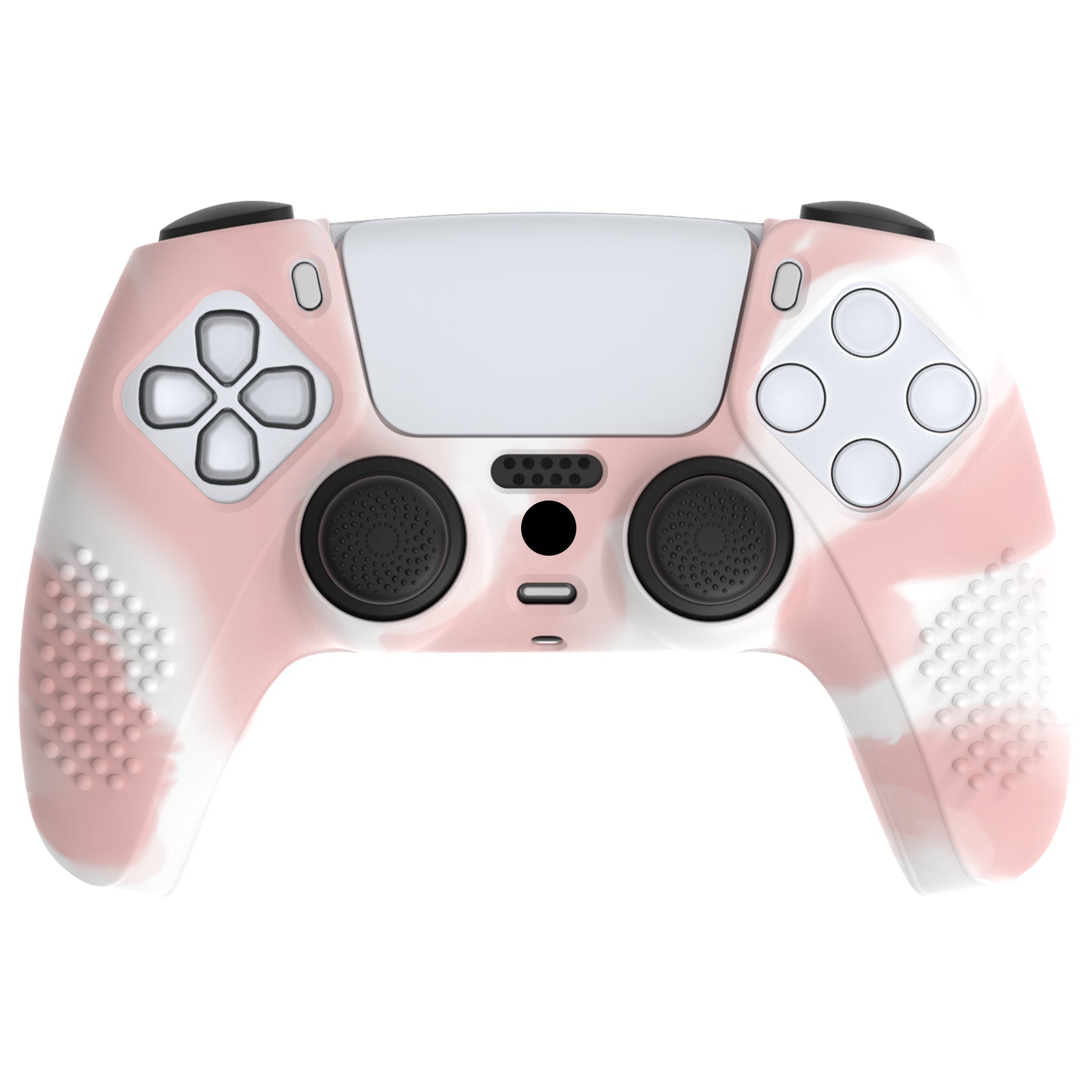 PlayVital 3D Studded Edition Anti-Slip Silicone Cover Skin with Thumb Grip Caps for PS5 Wireless Controller - Pink & White - TDPF038 PlayVital