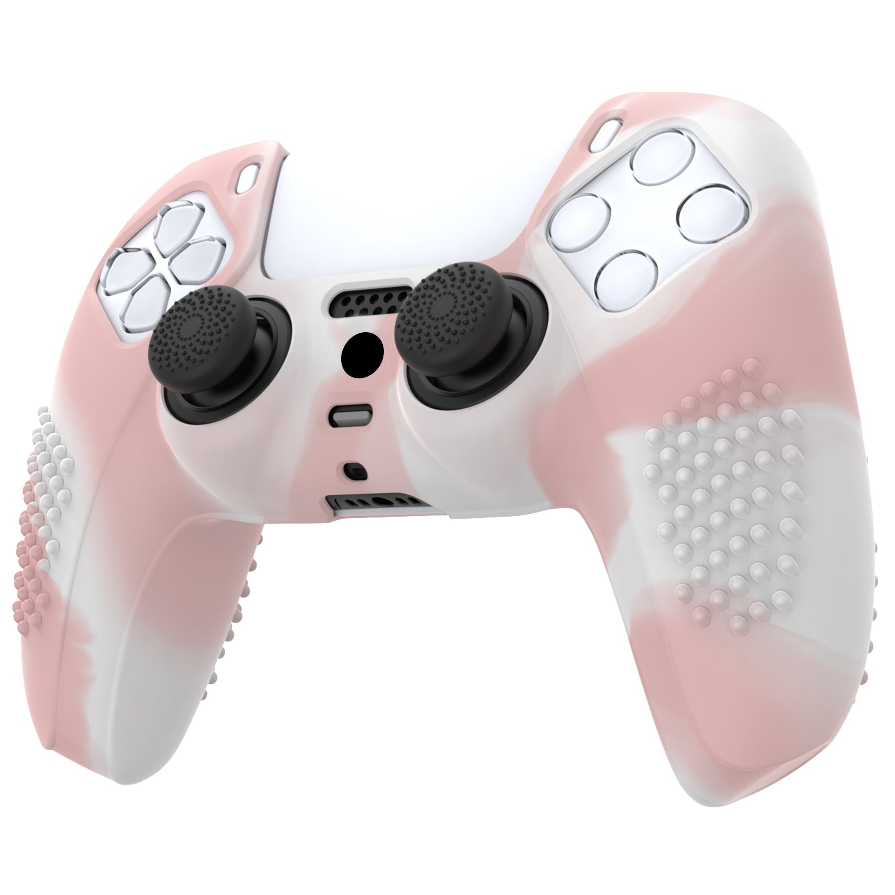 PlayVital 3D Studded Edition Anti-Slip Silicone Cover Skin with Thumb Grip Caps for PS5 Wireless Controller - Pink & White - TDPF038 PlayVital