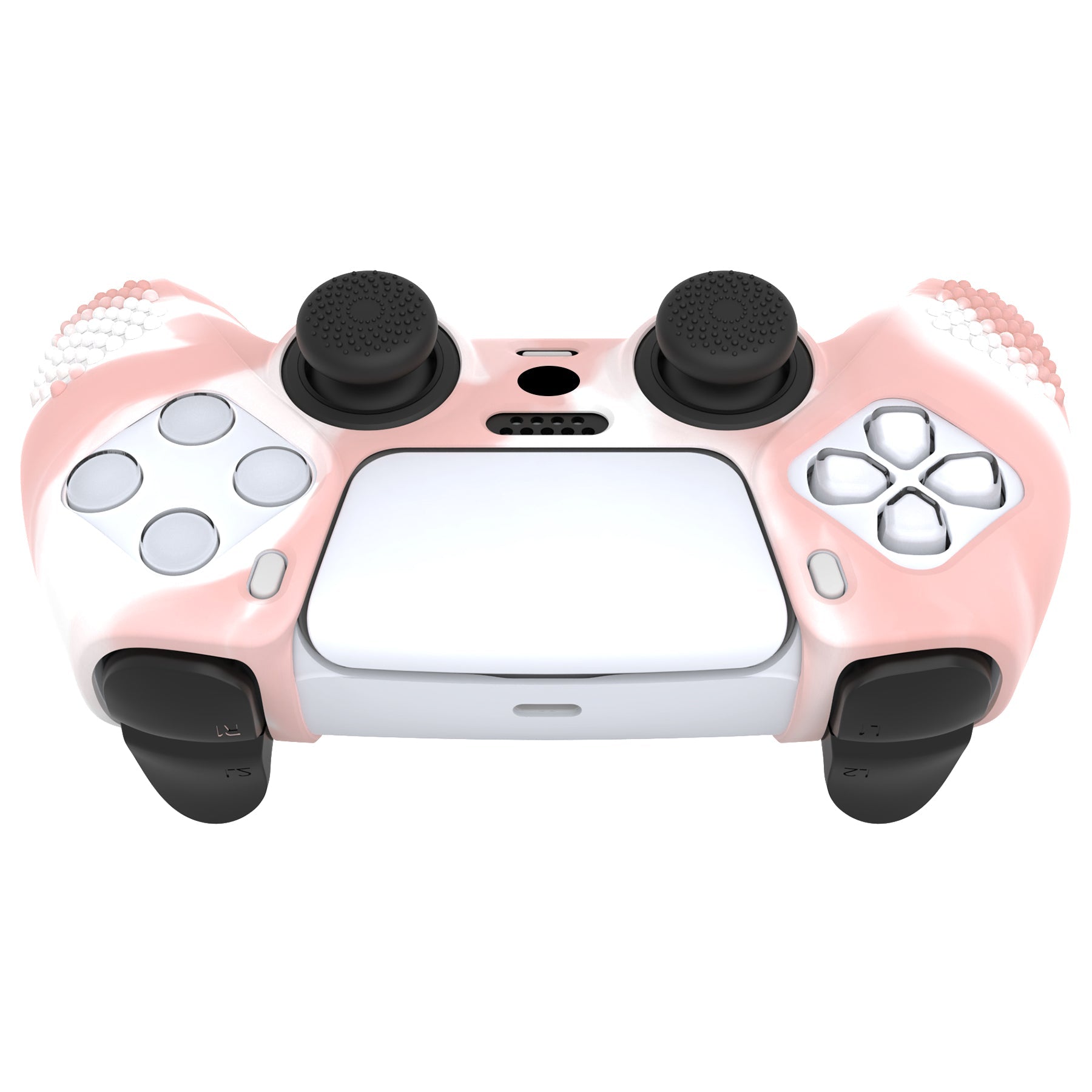 PlayVital 3D Studded Edition Anti-Slip Silicone Cover Skin with Thumb Grip Caps for PS5 Wireless Controller - Pink & White - TDPF038 PlayVital