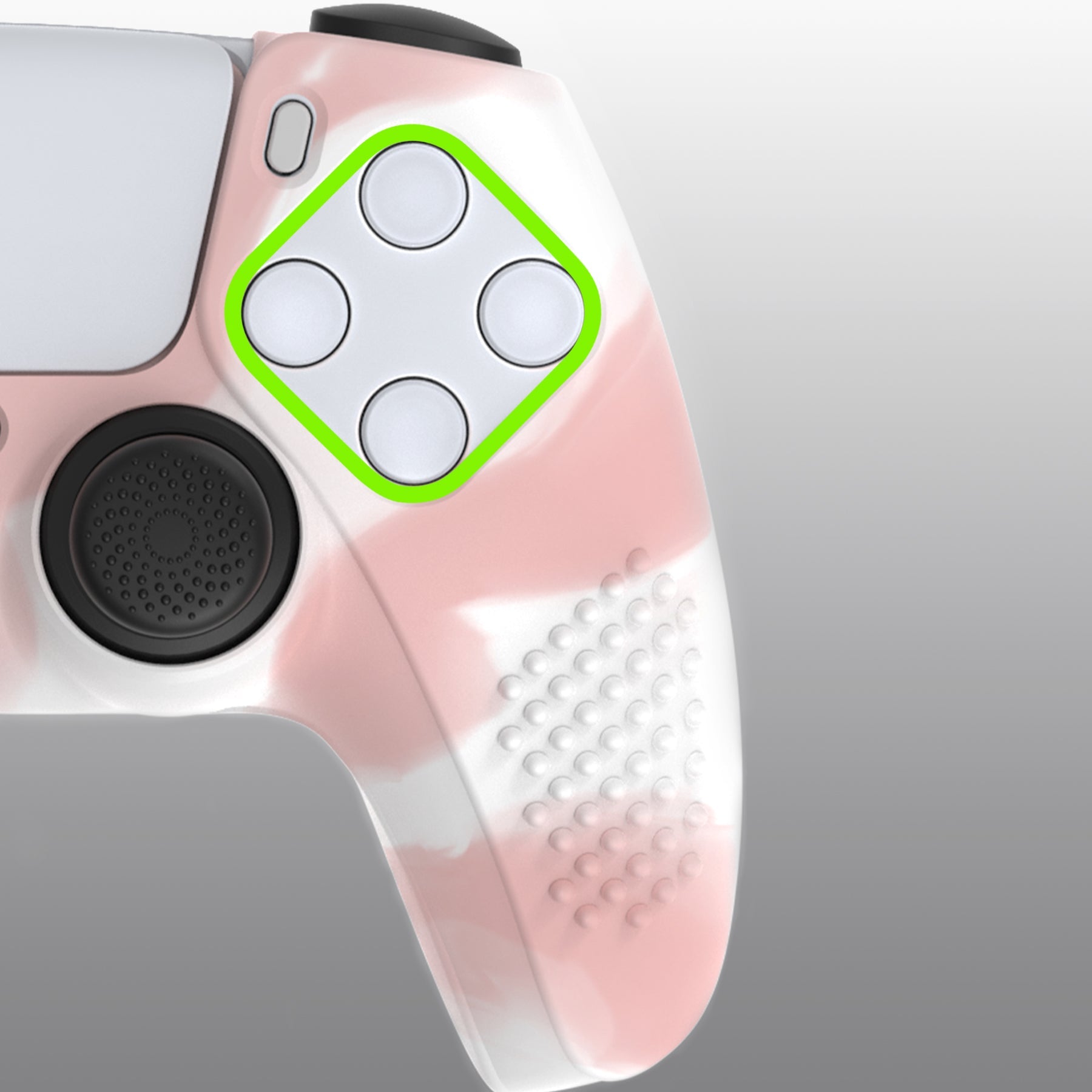 PlayVital 3D Studded Edition Anti-Slip Silicone Cover Skin with Thumb Grip Caps for PS5 Wireless Controller - Pink & White - TDPF038 PlayVital