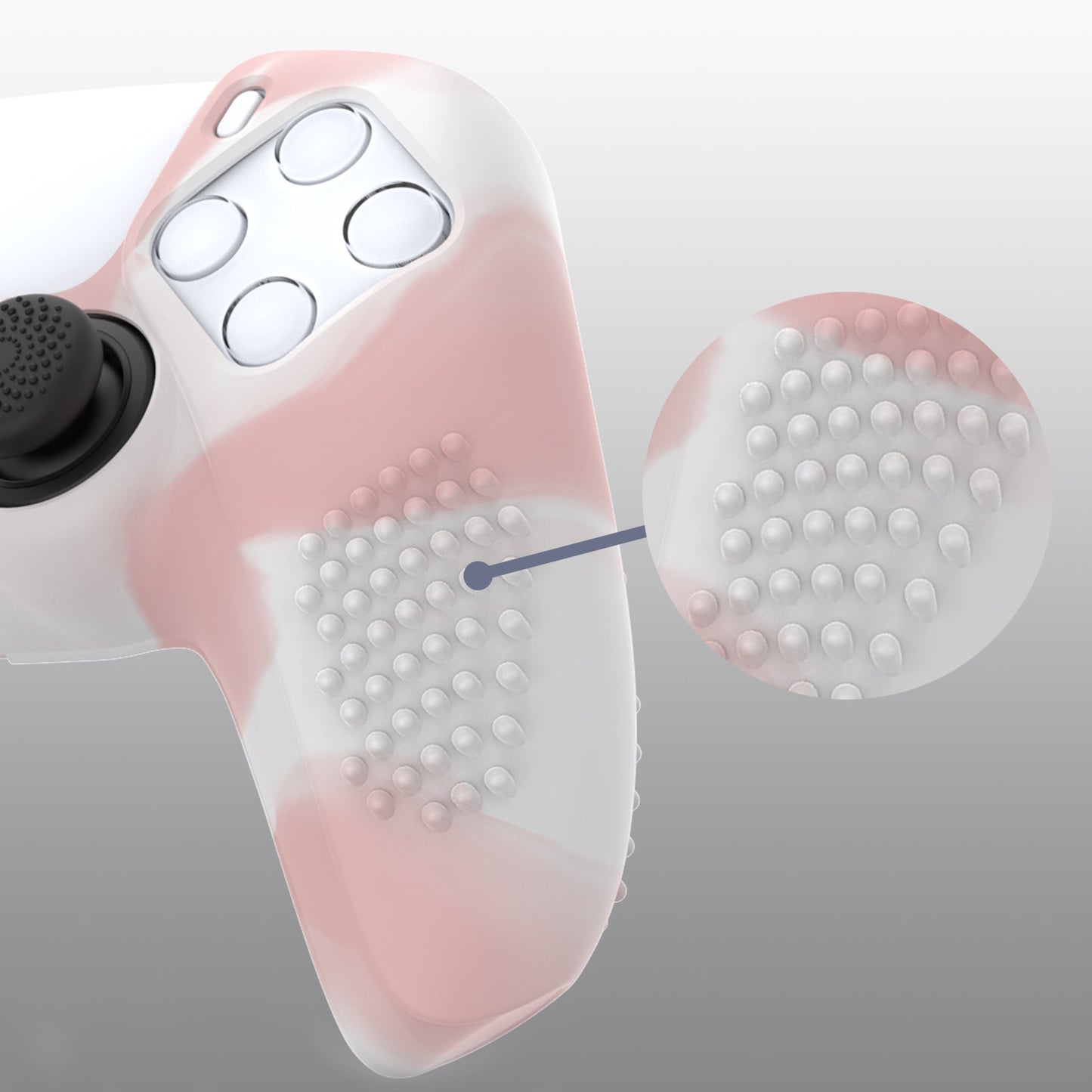 PlayVital 3D Studded Edition Anti-Slip Silicone Cover Skin with Thumb Grip Caps for PS5 Wireless Controller - Pink & White - TDPF038 PlayVital