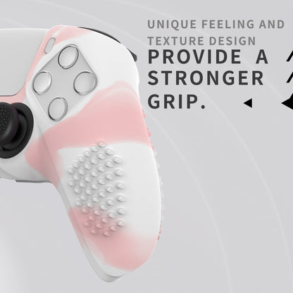 PlayVital 3D Studded Edition Anti-Slip Silicone Cover Skin with Thumb Grip Caps for PS5 Wireless Controller - Pink & White - TDPF038 PlayVital