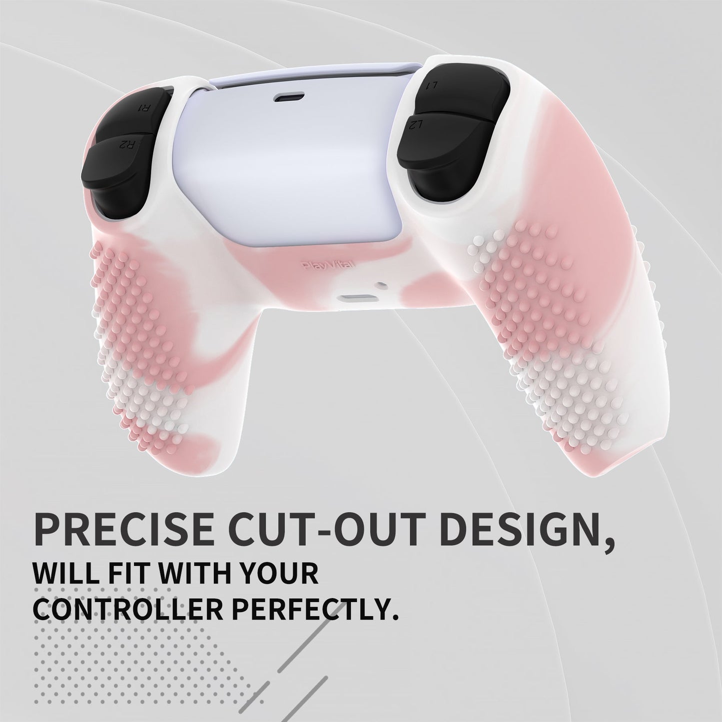 PlayVital 3D Studded Edition Anti-Slip Silicone Cover Skin with Thumb Grip Caps for PS5 Wireless Controller - Pink & White - TDPF038 PlayVital