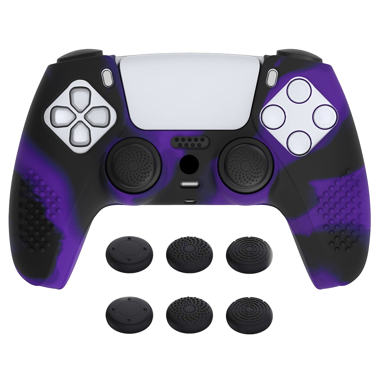 PlayVital 3D Studded Edition Anti-Slip Silicone Cover Skin with Thumb Grip Caps for PS5 Wireless Controller - Purple & Black - TDPF035 PlayVital