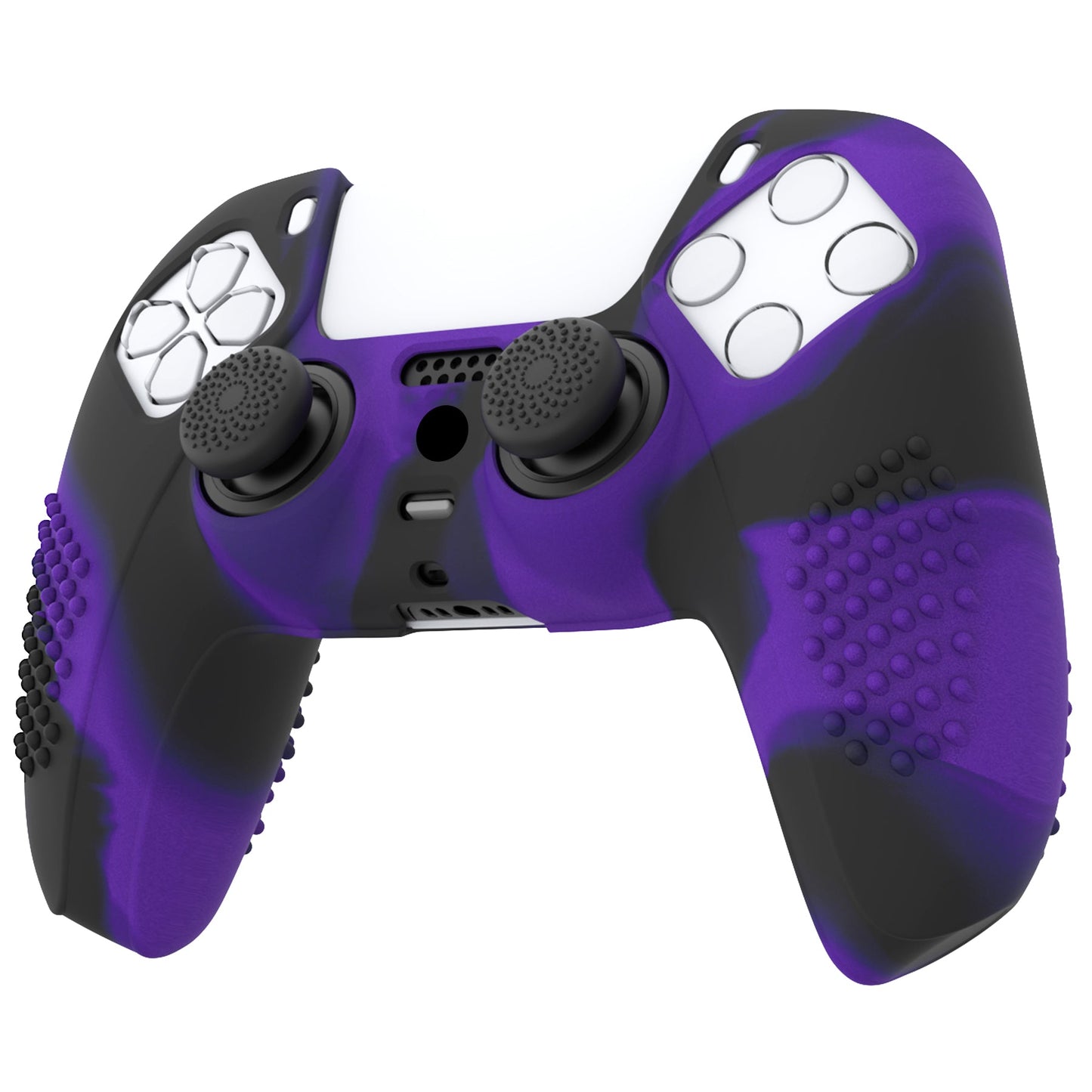 PlayVital 3D Studded Edition Anti-Slip Silicone Cover Skin with Thumb Grip Caps for PS5 Wireless Controller - Purple & Black - TDPF035 PlayVital