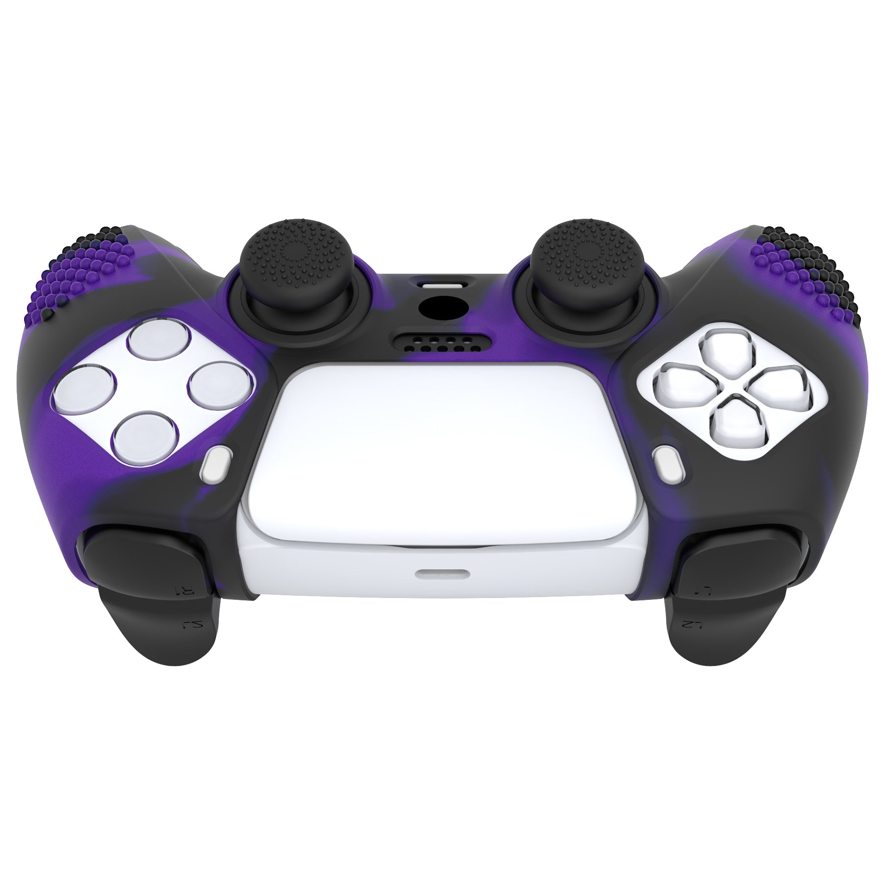 PlayVital 3D Studded Edition Anti-Slip Silicone Cover Skin with Thumb Grip Caps for PS5 Wireless Controller - Purple & Black - TDPF035 PlayVital