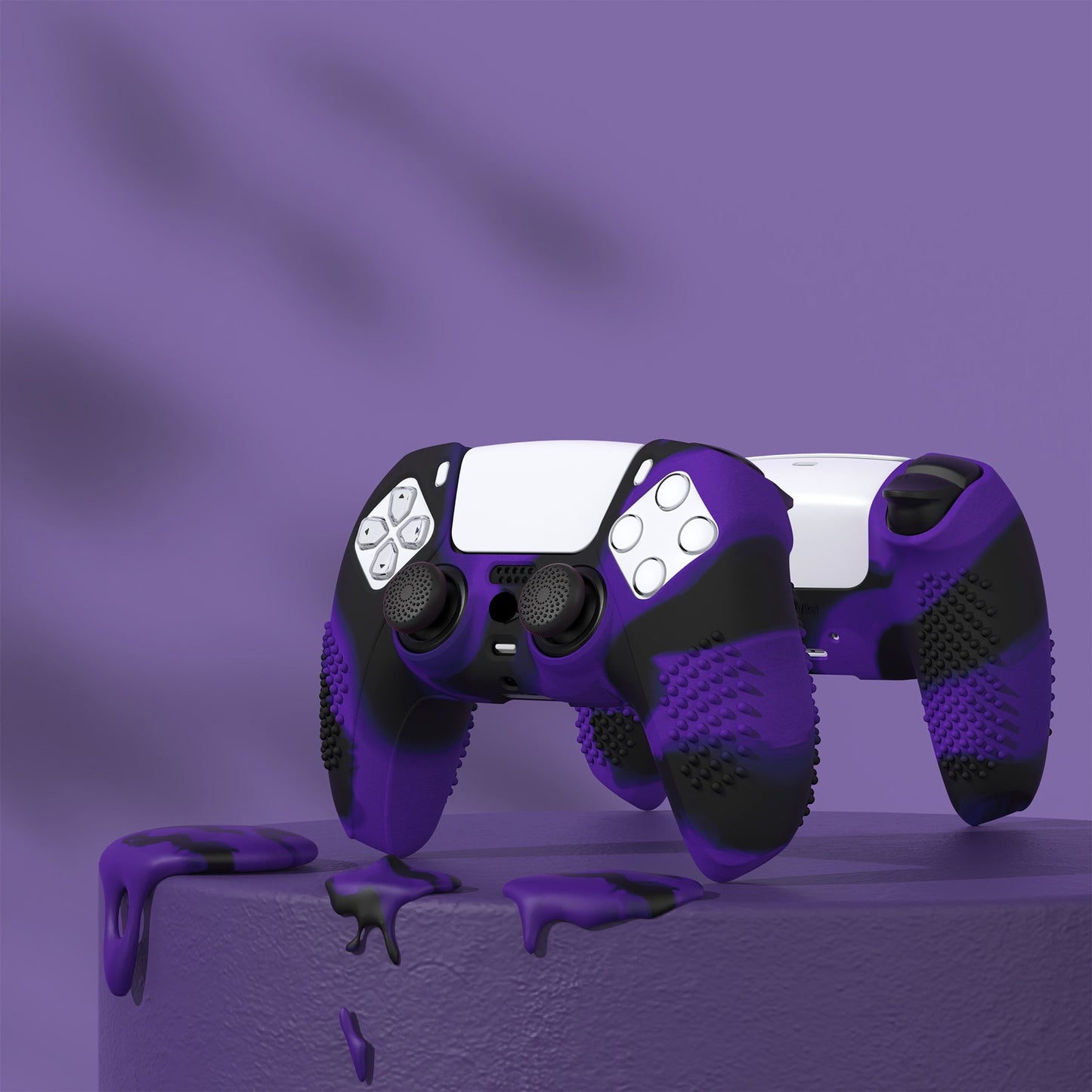 PlayVital 3D Studded Edition Anti-Slip Silicone Cover Skin with Thumb Grip Caps for PS5 Wireless Controller - Purple & Black - TDPF035 PlayVital