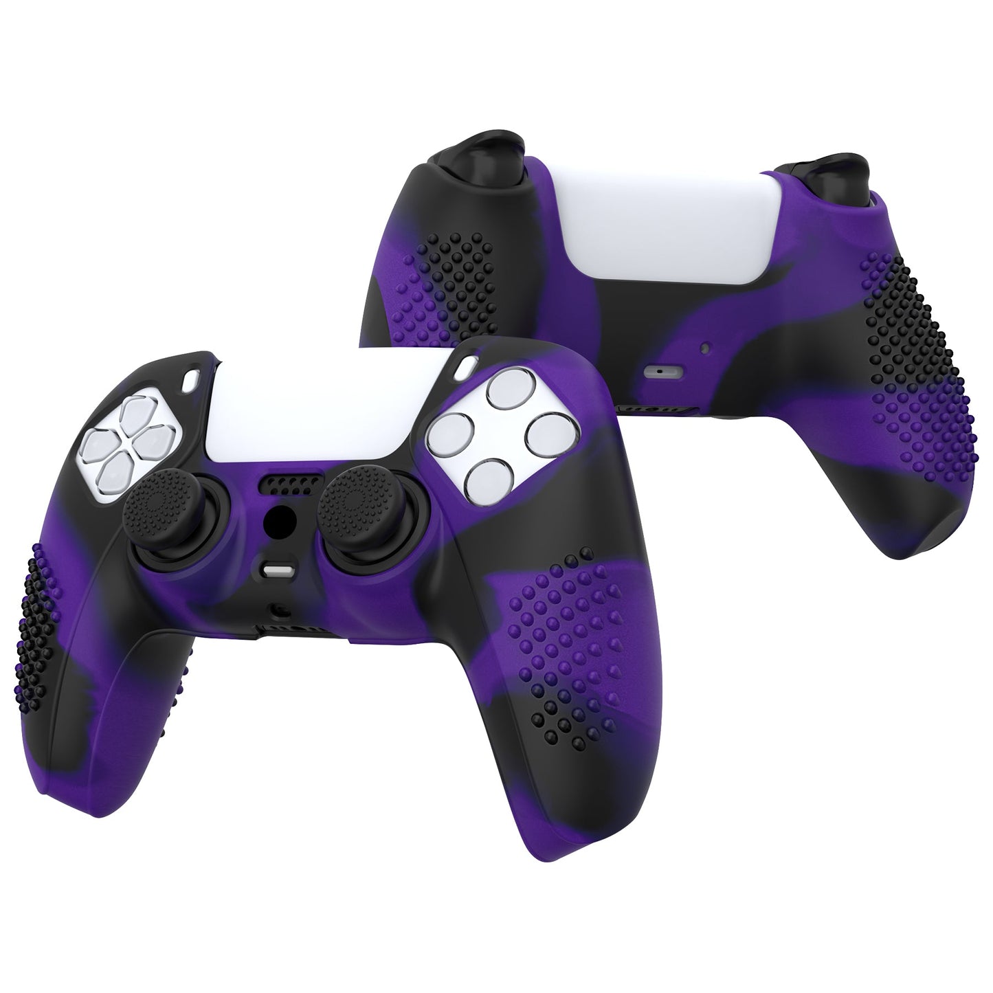 PlayVital 3D Studded Edition Anti-Slip Silicone Cover Skin with Thumb Grip Caps for PS5 Wireless Controller - Purple & Black - TDPF035 PlayVital