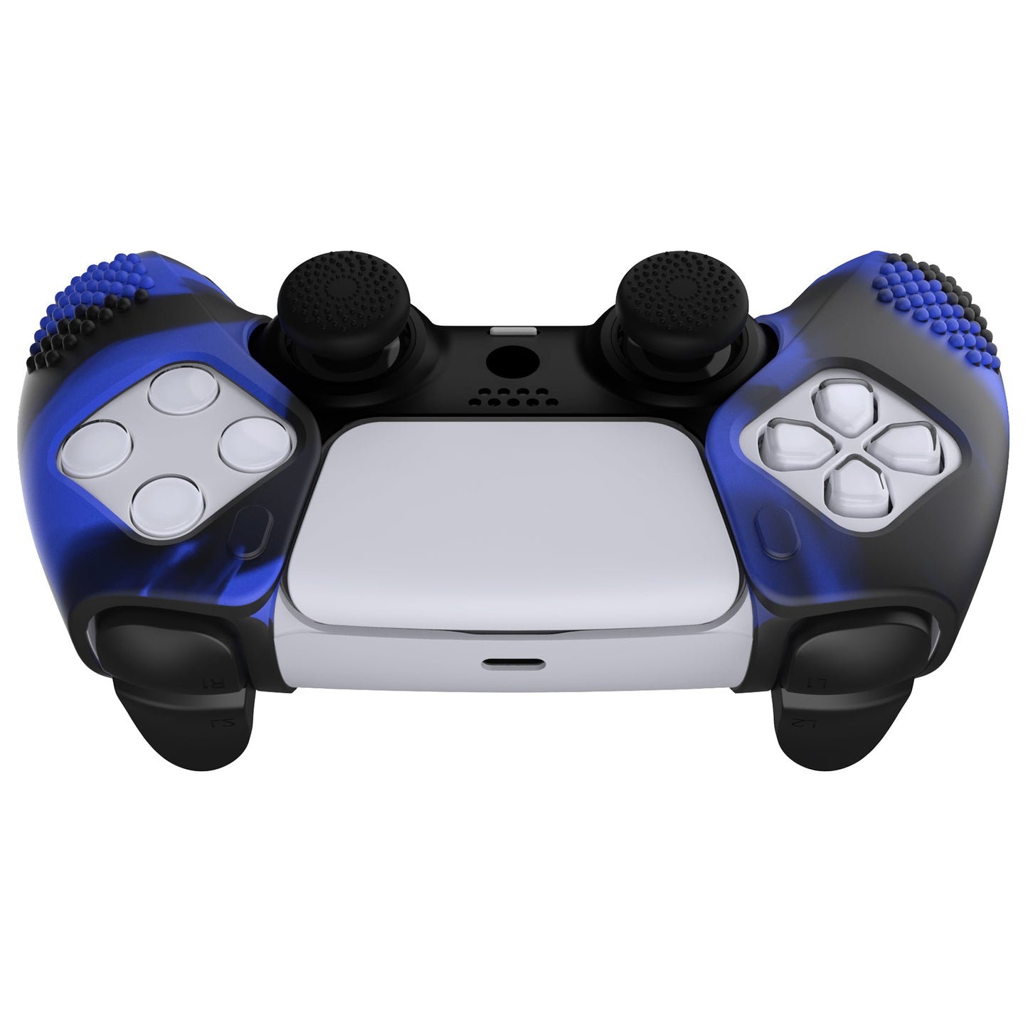 PlayVital 3D Studded Edition Anti-Slip Silicone Cover Skin with Thumb Grip Caps for PS5 Wireless Controller, Compatible with Charging Station - Blue & Black - TDPF040 PlayVital