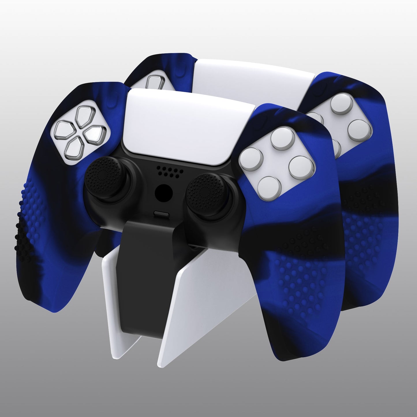 PlayVital 3D Studded Edition Anti-Slip Silicone Cover Skin with Thumb Grip Caps for PS5 Wireless Controller, Compatible with Charging Station - Blue & Black - TDPF040 PlayVital