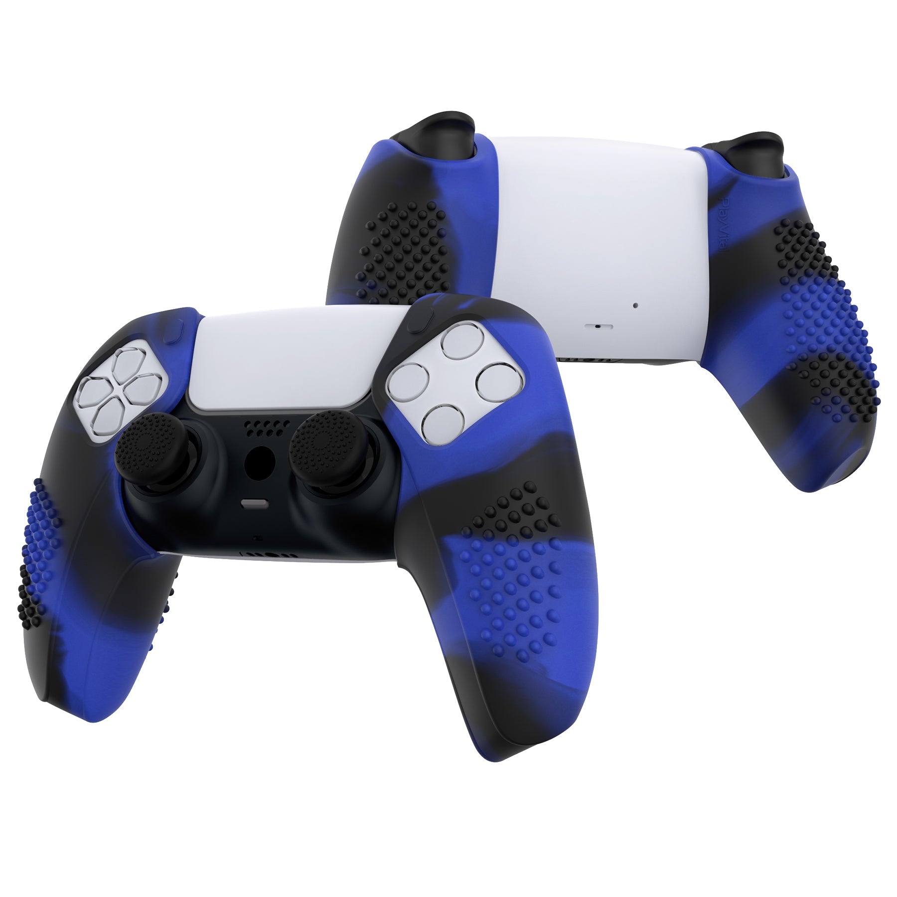 PlayVital 3D Studded Edition Anti-Slip Silicone Cover Skin with Thumb Grip Caps for PS5 Wireless Controller, Compatible with Charging Station - Blue & Black - TDPF040 PlayVital