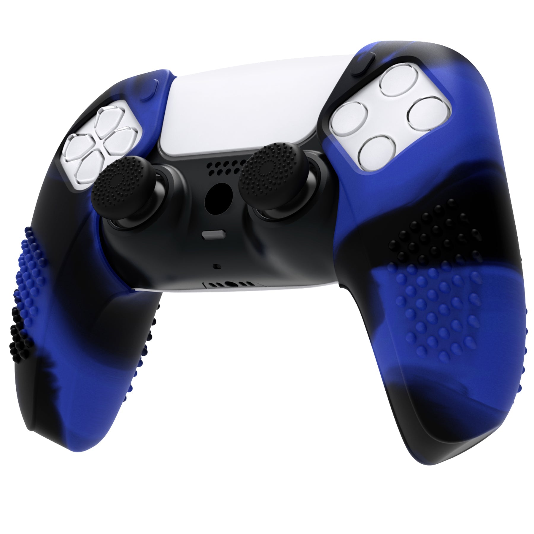 PlayVital 3D Studded Edition Anti-Slip Silicone Cover Skin with Thumb Grip Caps for PS5 Wireless Controller, Compatible with Charging Station - Blue & Black - TDPF040 PlayVital