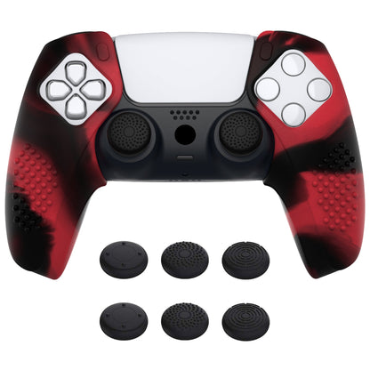 PlayVital 3D Studded Edition Anti-Slip Silicone Cover Skin with Thumb Grip Caps for PS5 Wireless Controller, Compatible with Charging Station - Red & Black - TDPF039 PlayVital