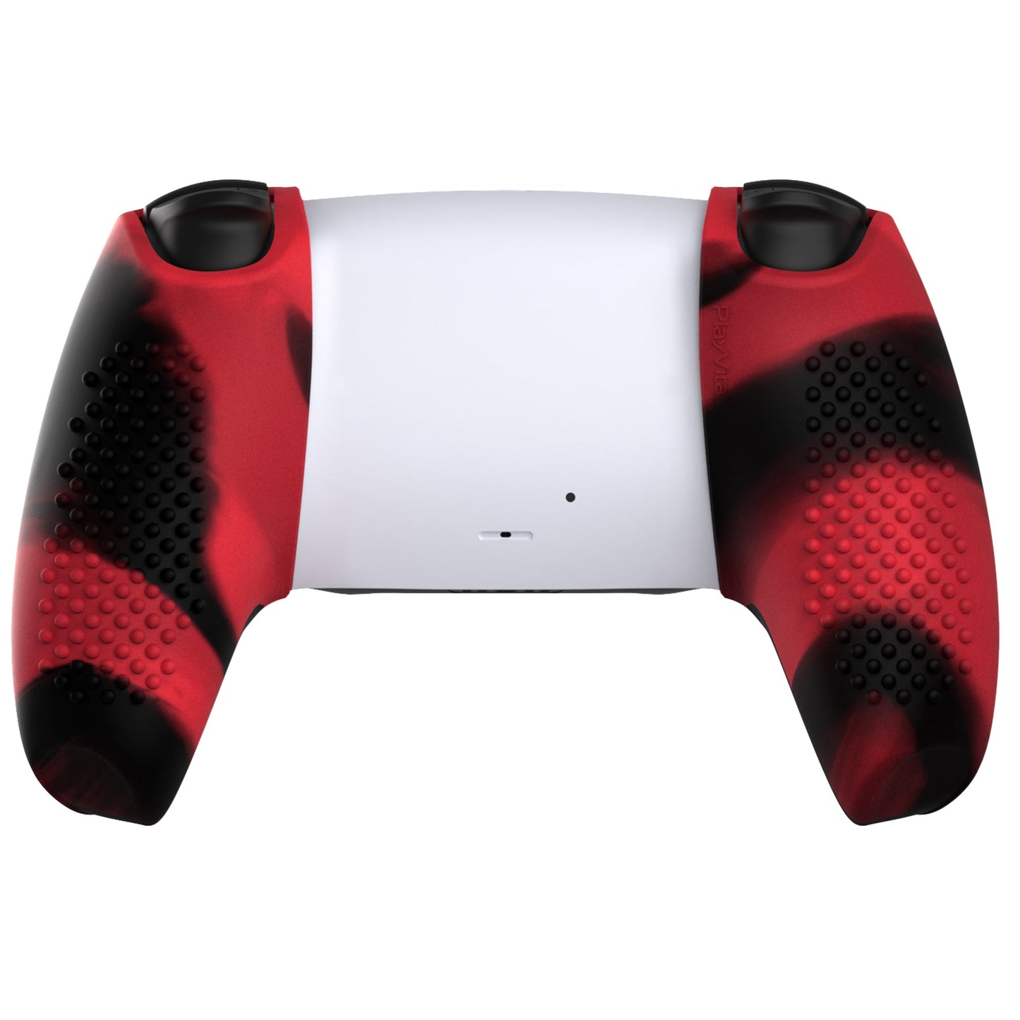 PlayVital 3D Studded Edition Anti-Slip Silicone Cover Skin with Thumb Grip Caps for PS5 Wireless Controller, Compatible with Charging Station - Red & Black - TDPF039 PlayVital