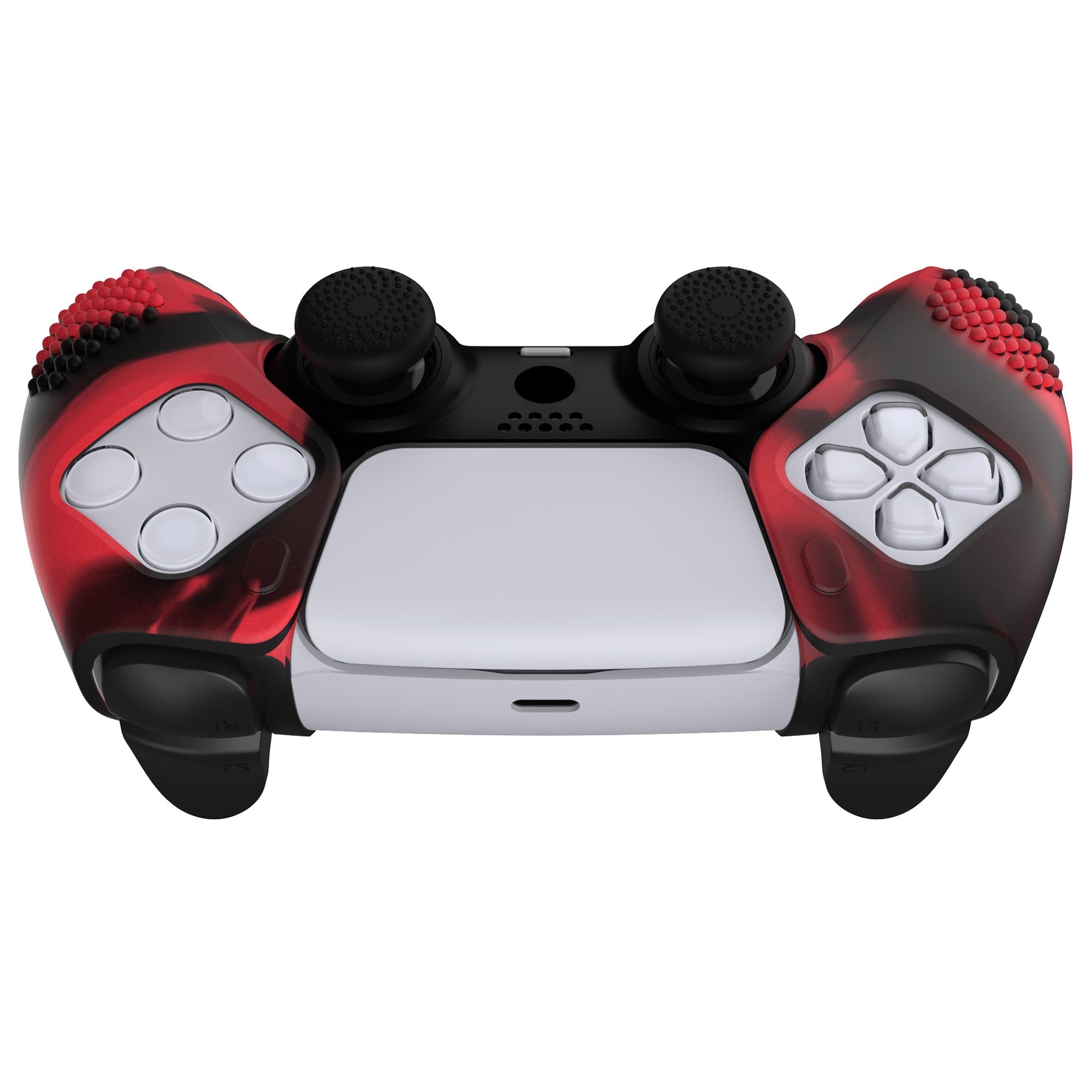 PlayVital 3D Studded Edition Anti-Slip Silicone Cover Skin with Thumb Grip Caps for PS5 Wireless Controller, Compatible with Charging Station - Red & Black - TDPF039 PlayVital