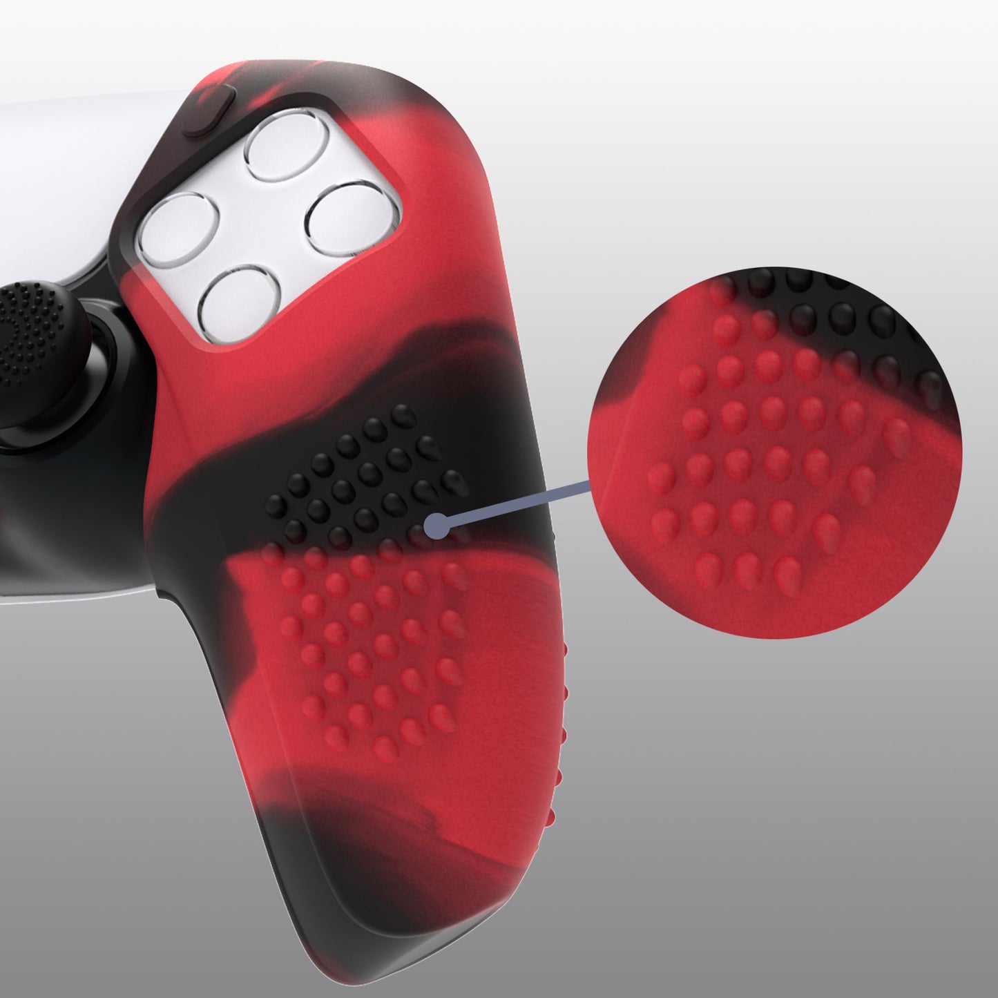 PlayVital 3D Studded Edition Anti-Slip Silicone Cover Skin with Thumb Grip Caps for PS5 Wireless Controller, Compatible with Charging Station - Red & Black - TDPF039 PlayVital