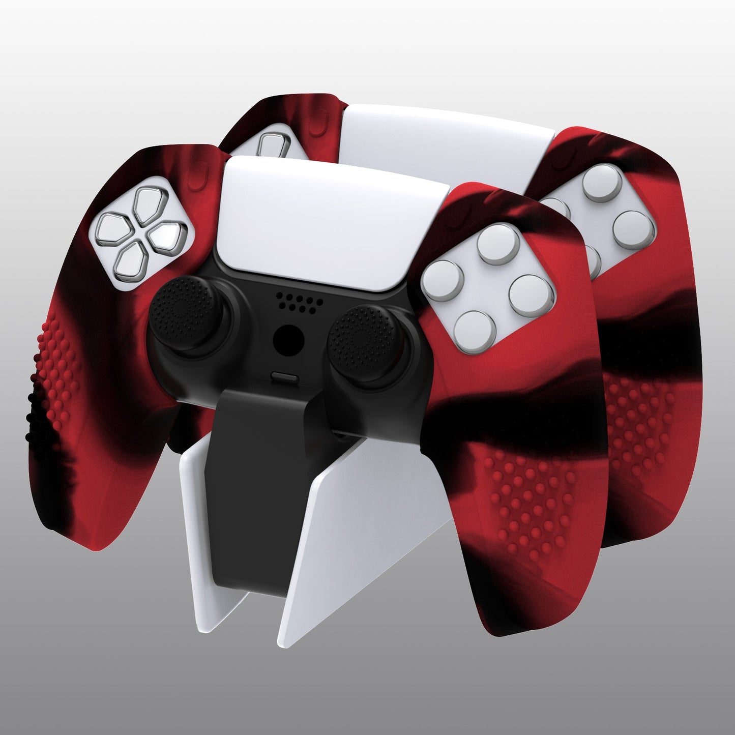 PlayVital 3D Studded Edition Anti-Slip Silicone Cover Skin with Thumb Grip Caps for PS5 Wireless Controller, Compatible with Charging Station - Red & Black - TDPF039 PlayVital