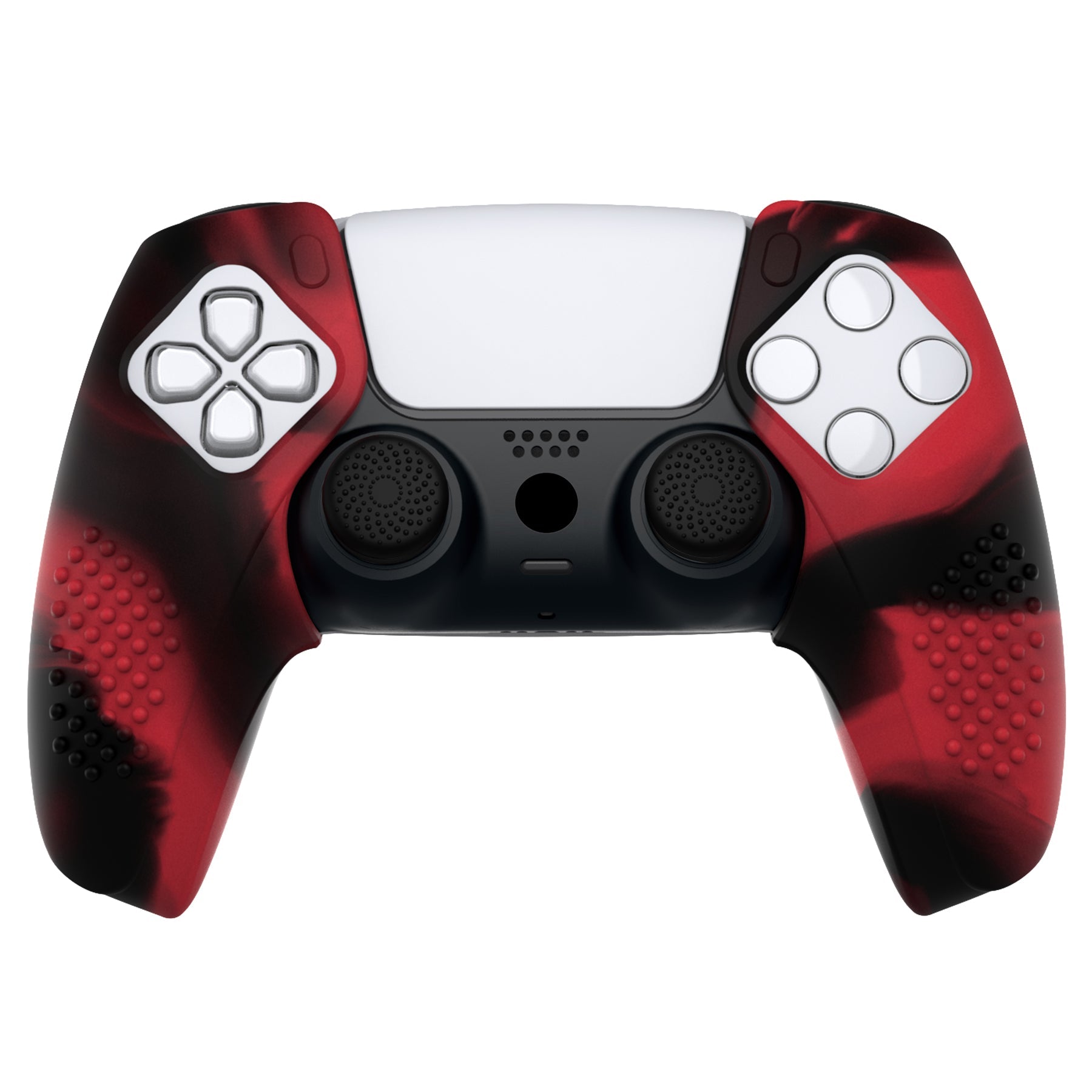 PlayVital 3D Studded Edition Anti-Slip Silicone Cover Skin with Thumb Grip Caps for PS5 Wireless Controller, Compatible with Charging Station - Red & Black - TDPF039 PlayVital