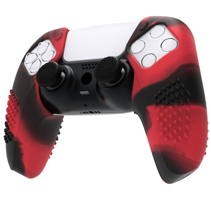 PlayVital 3D Studded Edition Anti-Slip Silicone Cover Skin with Thumb Grip Caps for PS5 Wireless Controller, Compatible with Charging Station - Red & Black - TDPF039 PlayVital