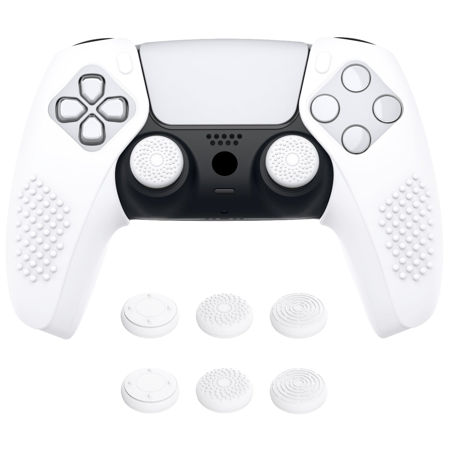 PlayVital 3D Studded Edition Anti-Slip Silicone Cover Skin with Thumb Grip Caps for PS5 Wireless Controller, Compatible with Charging Station - White - TDPF034 PlayVital