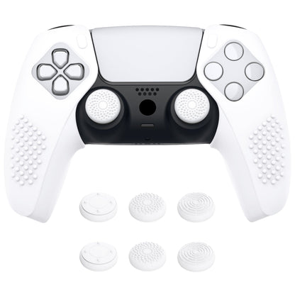 PlayVital 3D Studded Edition Anti-Slip Silicone Cover Skin with Thumb Grip Caps for PS5 Wireless Controller, Compatible with Charging Station - White - TDPF034 PlayVital