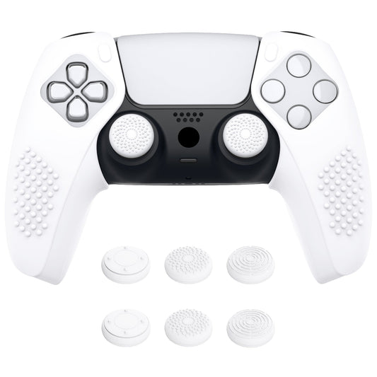 PlayVital 3D Studded Edition Anti-Slip Silicone Cover Skin with Thumb Grip Caps for PS5 Wireless Controller, Compatible with Charging Station - White - TDPF034 PlayVital