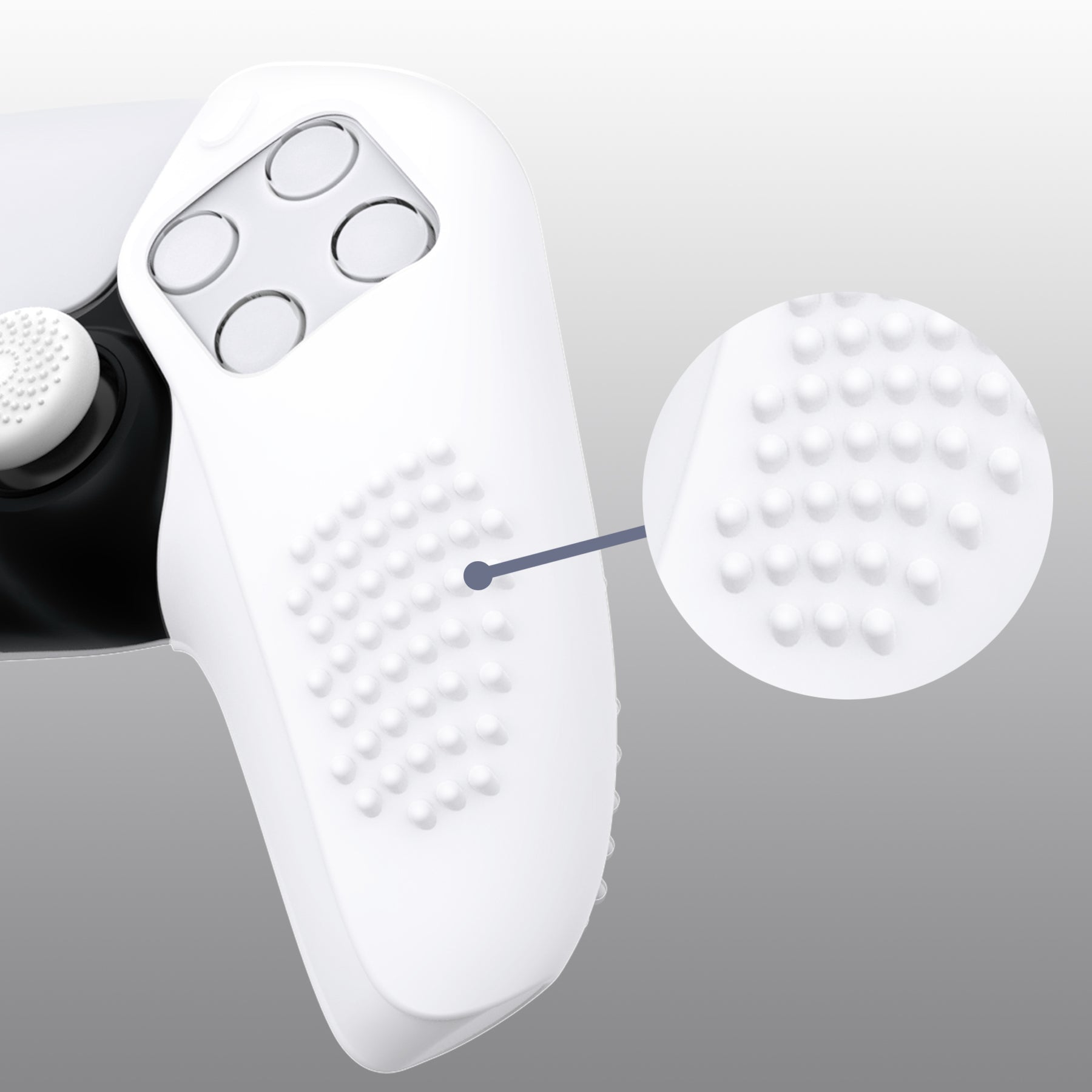 PlayVital 3D Studded Edition Anti-Slip Silicone Cover Skin with Thumb Grip Caps for PS5 Wireless Controller, Compatible with Charging Station - White - TDPF034 PlayVital