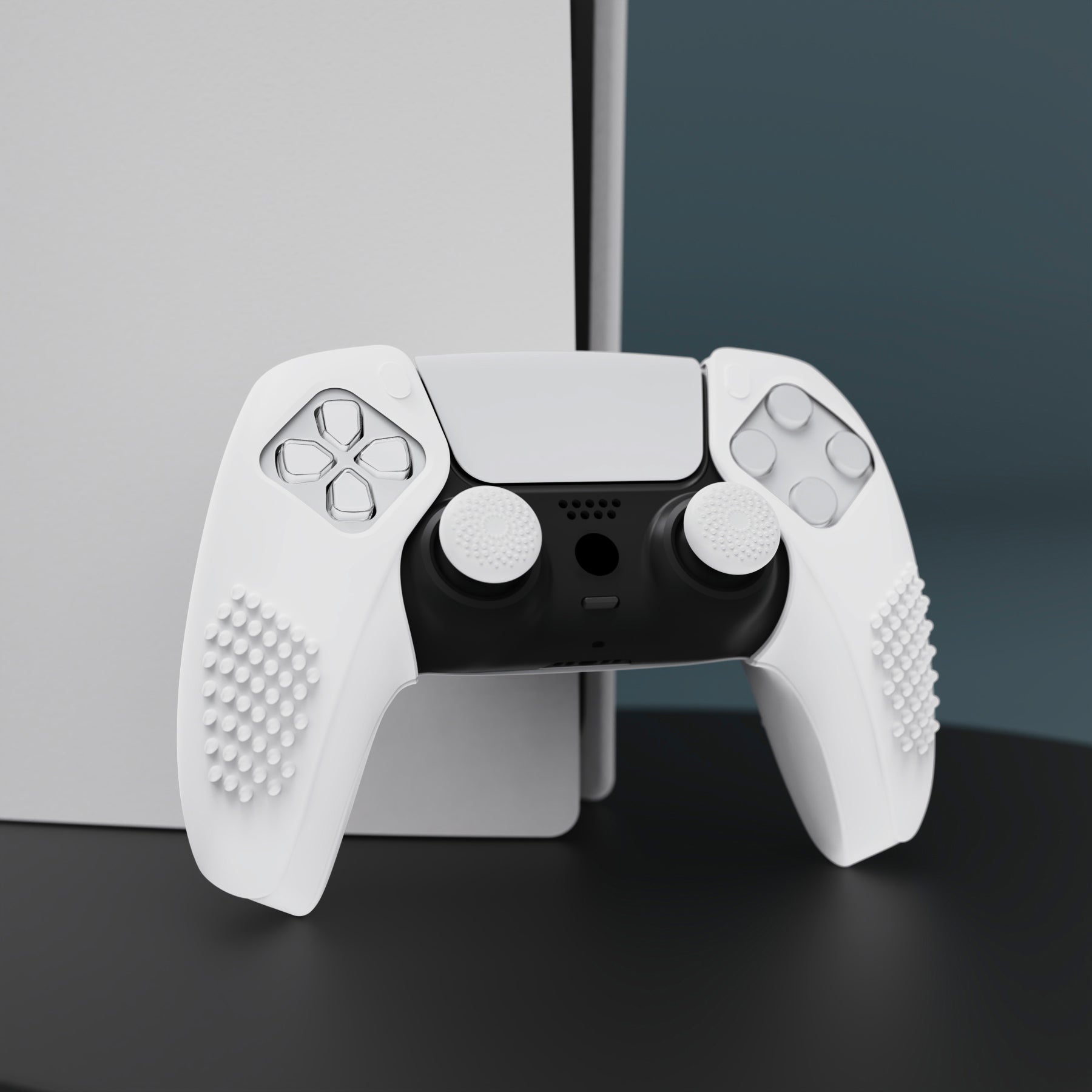 PlayVital 3D Studded Edition Anti-Slip Silicone Cover Skin with Thumb Grip Caps for PS5 Wireless Controller, Compatible with Charging Station - White - TDPF034 PlayVital