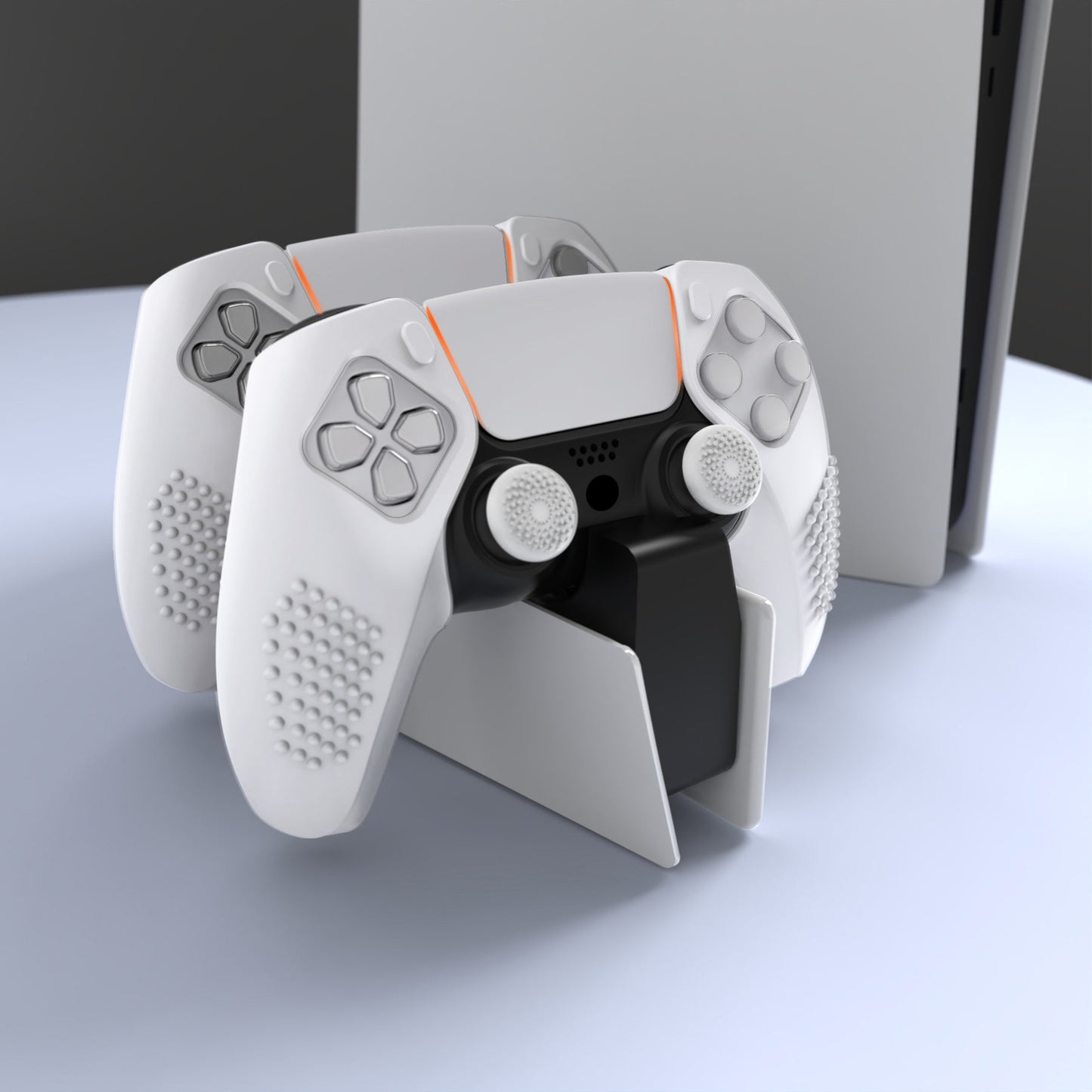 PlayVital 3D Studded Edition Anti-Slip Silicone Cover Skin with Thumb Grip Caps for PS5 Wireless Controller, Compatible with Charging Station - White - TDPF034 PlayVital