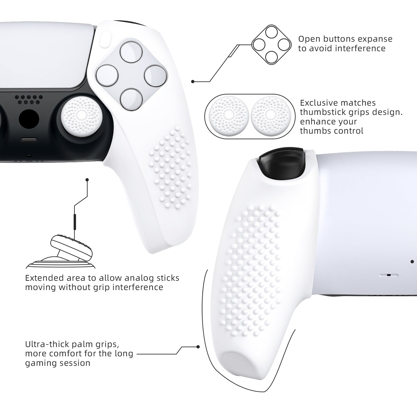 PlayVital 3D Studded Edition Anti-Slip Silicone Cover Skin with Thumb Grip Caps for PS5 Wireless Controller, Compatible with Charging Station - White - TDPF034 PlayVital