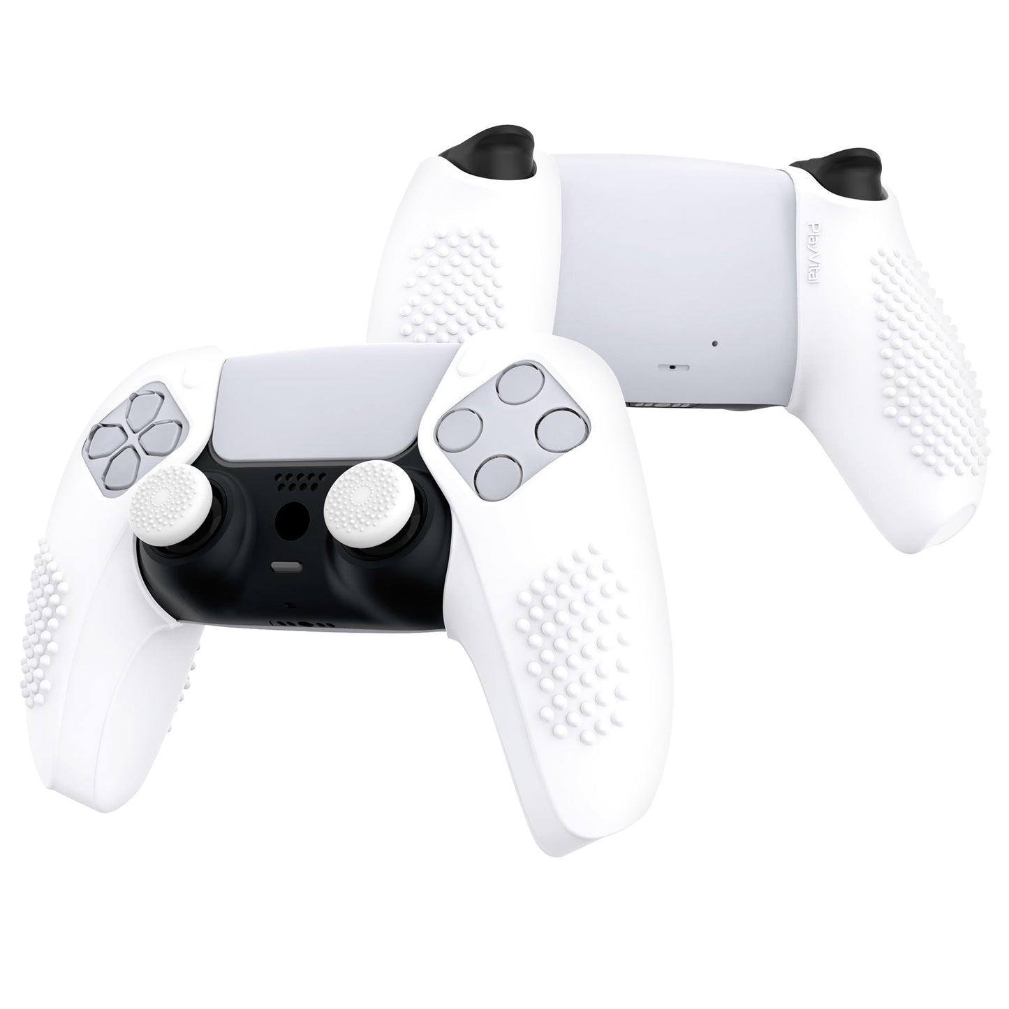 PlayVital 3D Studded Edition Anti-Slip Silicone Cover Skin with Thumb Grip Caps for PS5 Wireless Controller, Compatible with Charging Station - White - TDPF034 PlayVital