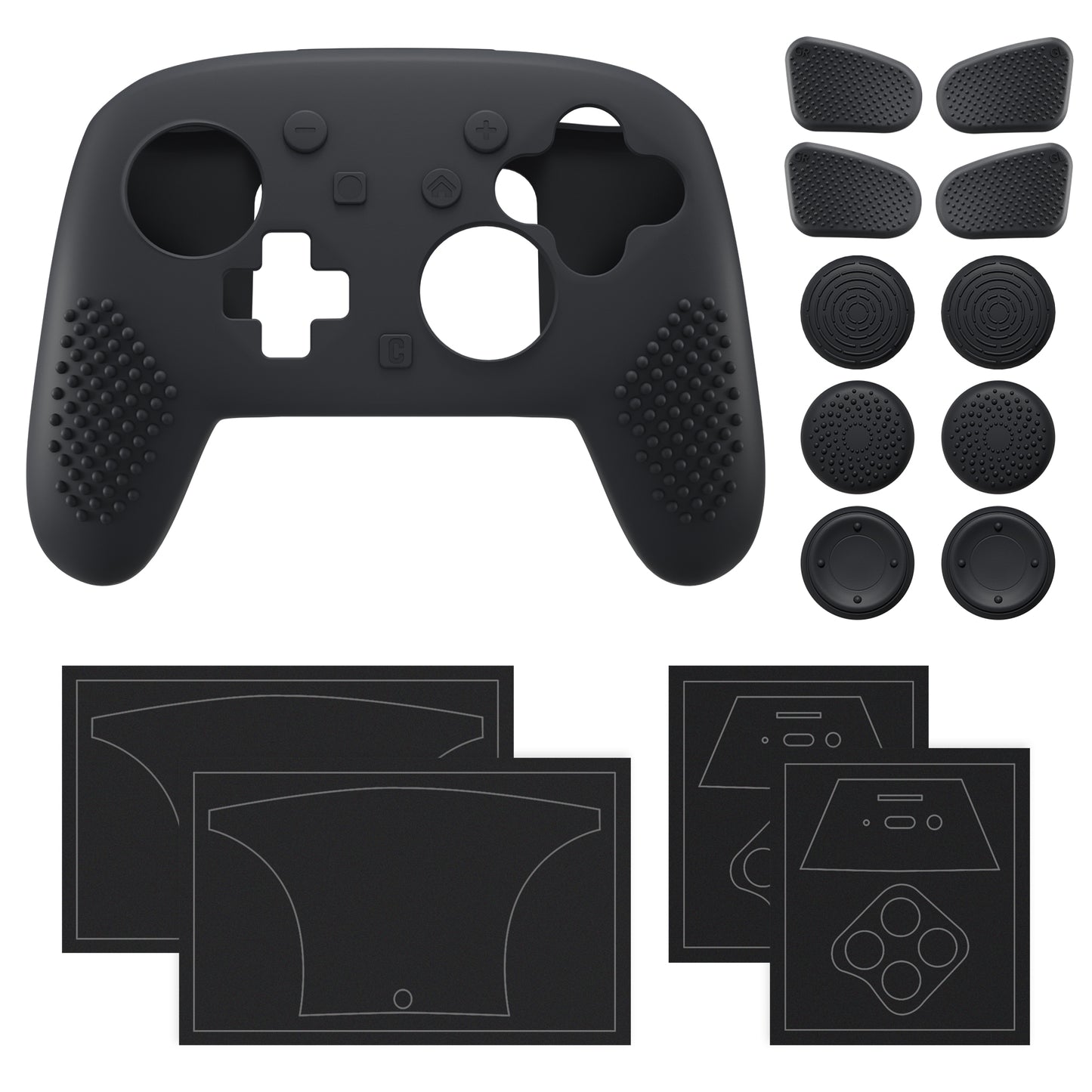 PlayVital 3D スタッズエディション シリコンカバースキン Nintendo Switch 2 Proコントローラー用 背面ボタンキャップ・サムグリップ・ステッカー付き 滑り止めグリッププロテクターケース【ブラック】
