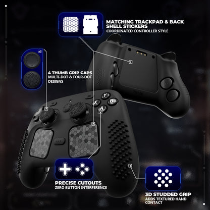 PlayVital 3D Studded Edition シリコンカバー 4個のサムグリップ＆ステッカー付き Steam Controller 2（2026）用【ブラック】