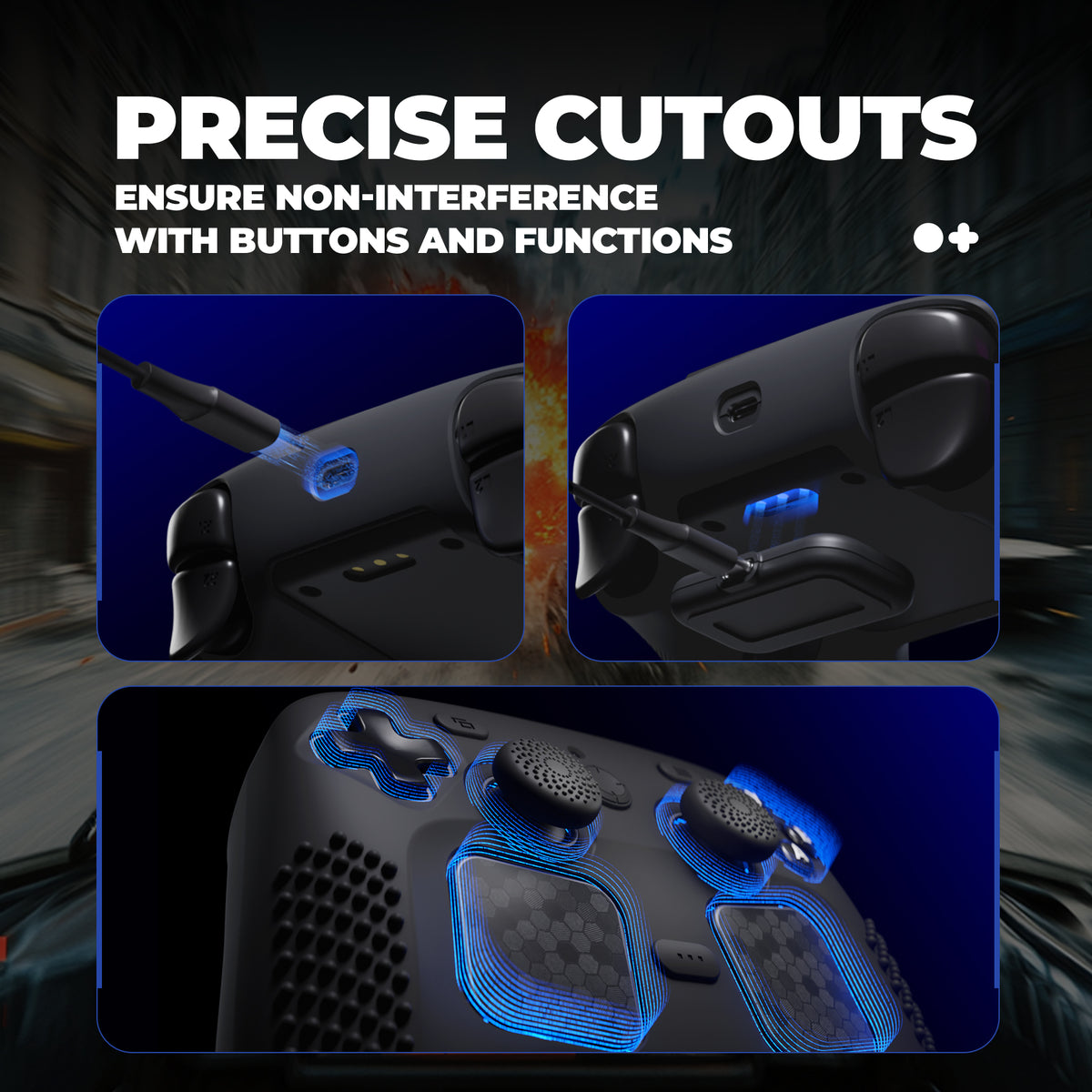 PlayVital 3D Studded Edition シリコンカバー 4個のサムグリップ＆ステッカー付き Steam Controller 2（2026）用【ブラック】