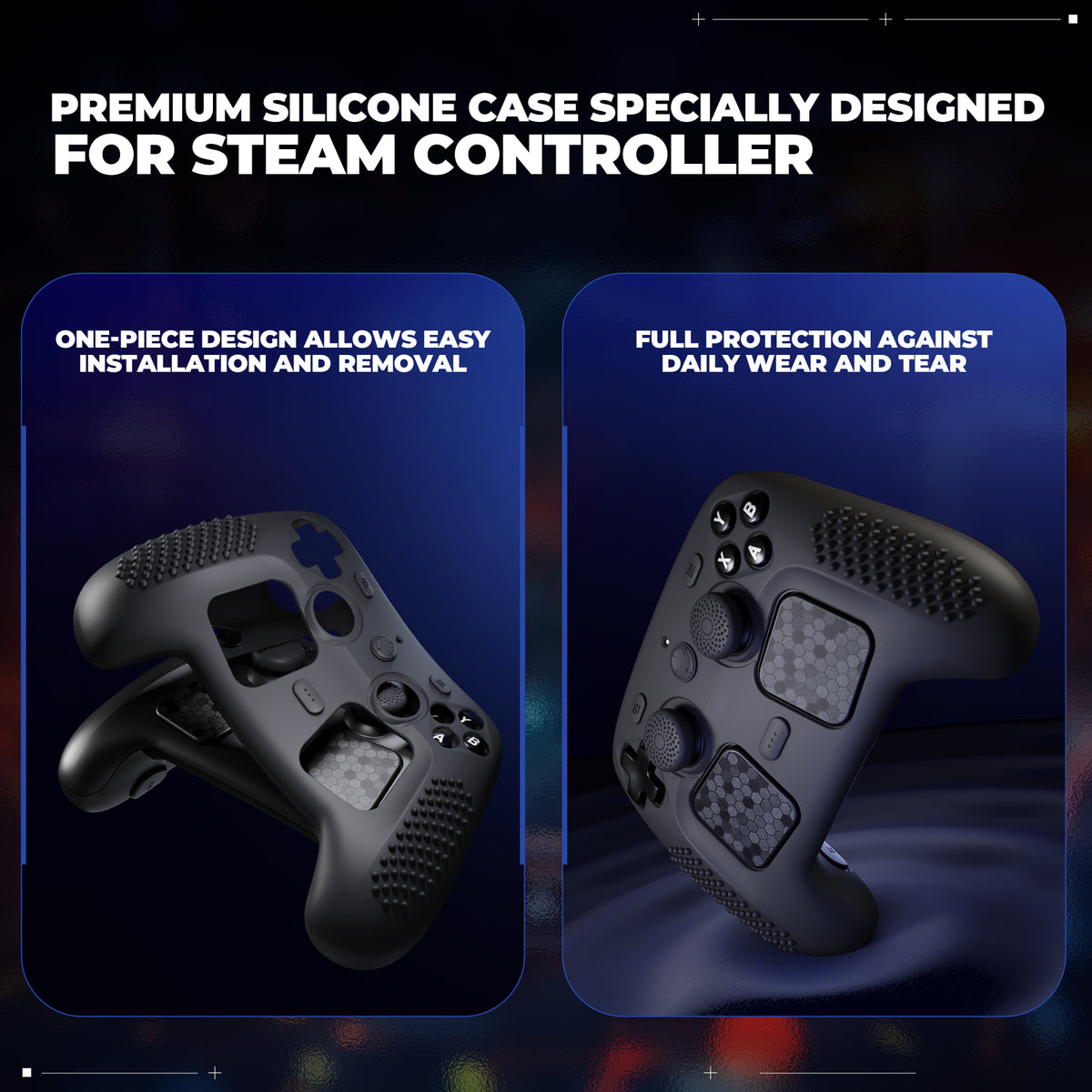 PlayVital 3D Studded Edition シリコンカバー 4個のサムグリップ＆ステッカー付き Steam Controller 2（2026）用【ブラック】