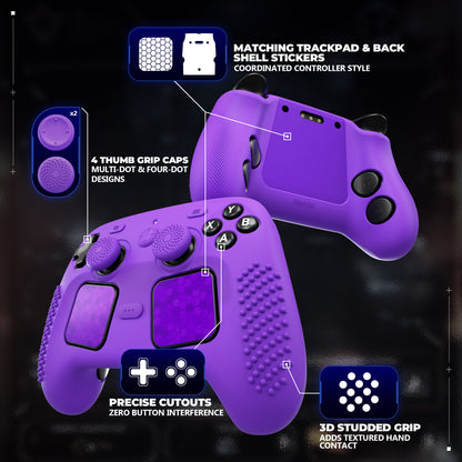 PlayVital 3D Studded Edition シリコンカバー 4個のサムグリップ＆ステッカー付き Steam Controller 2（2026）用【パープル】