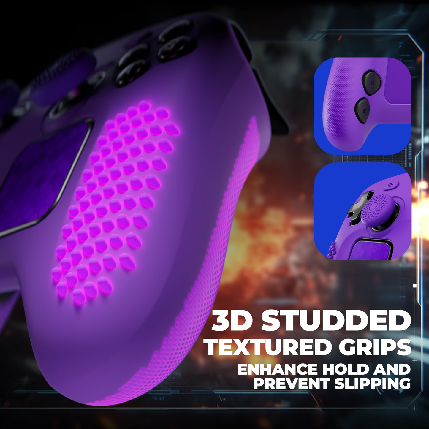 PlayVital 3D Studded Edition シリコンカバー 4個のサムグリップ＆ステッカー付き Steam Controller 2（2026）用【パープル】